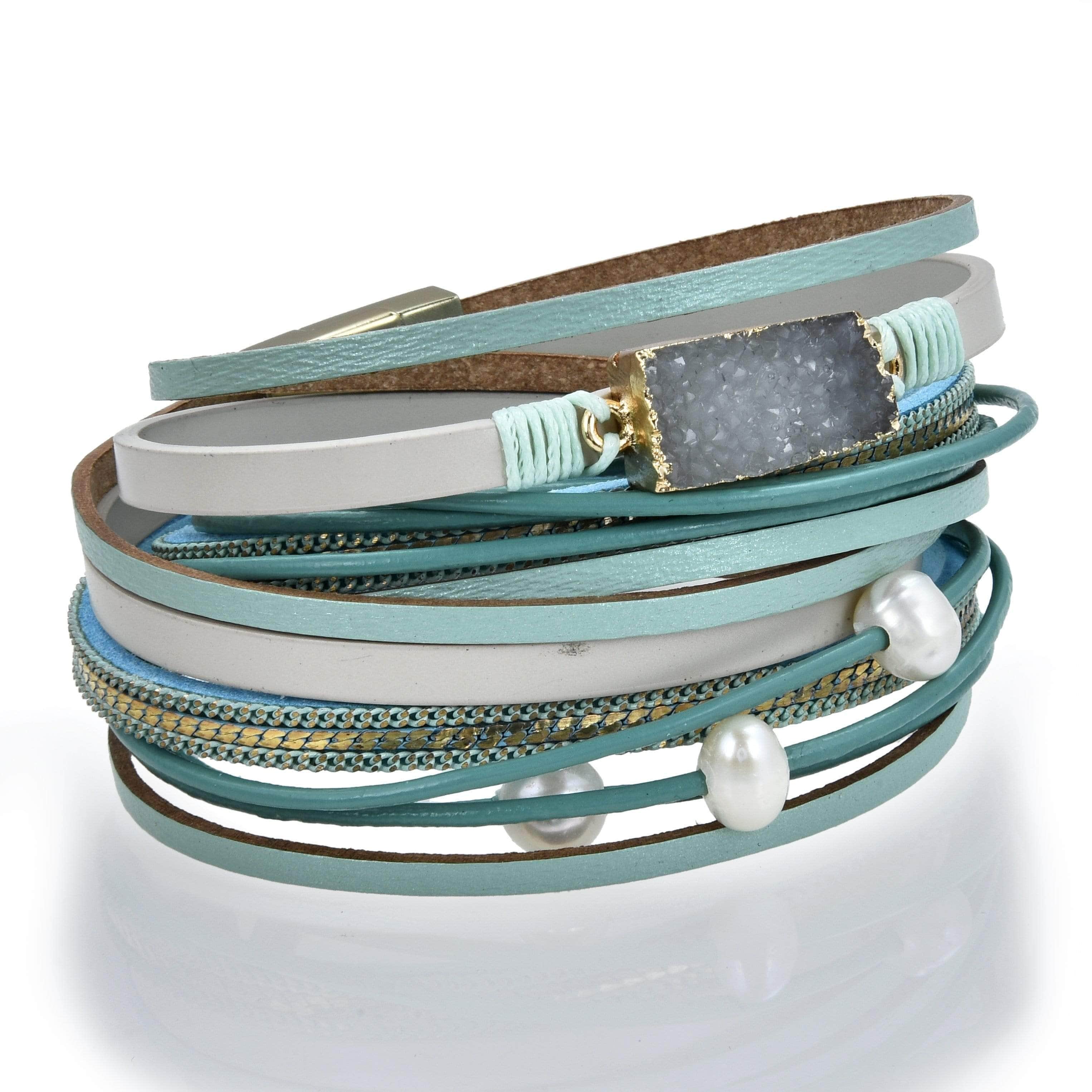 Kalifano Multiwrap Bracelets Multiple Strand Geode Blue Bracelet with Magnetic Clasp BMW-24-BE