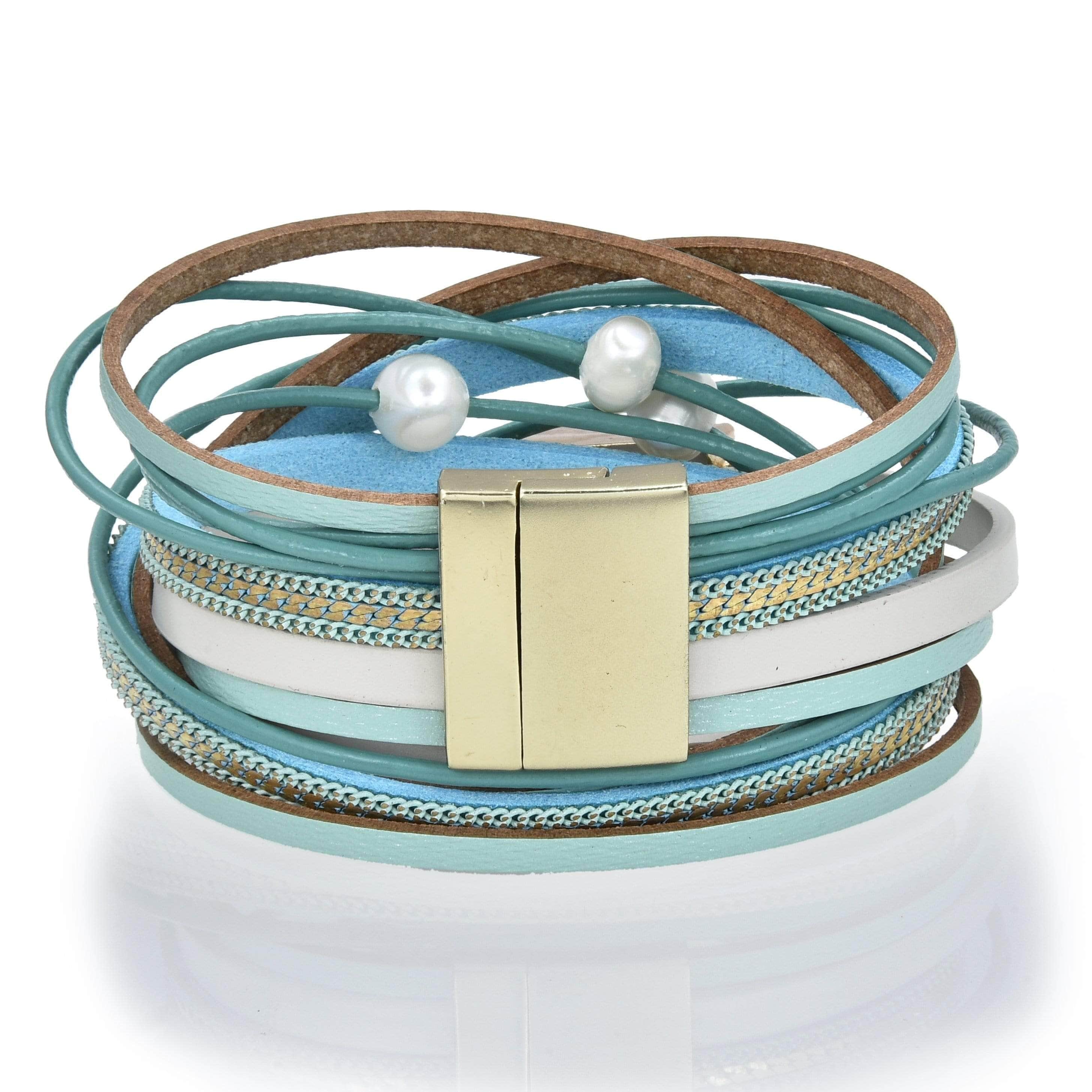 Kalifano Multiwrap Bracelets Multiple Strand Geode Blue Bracelet with Magnetic Clasp BMW-24-BE