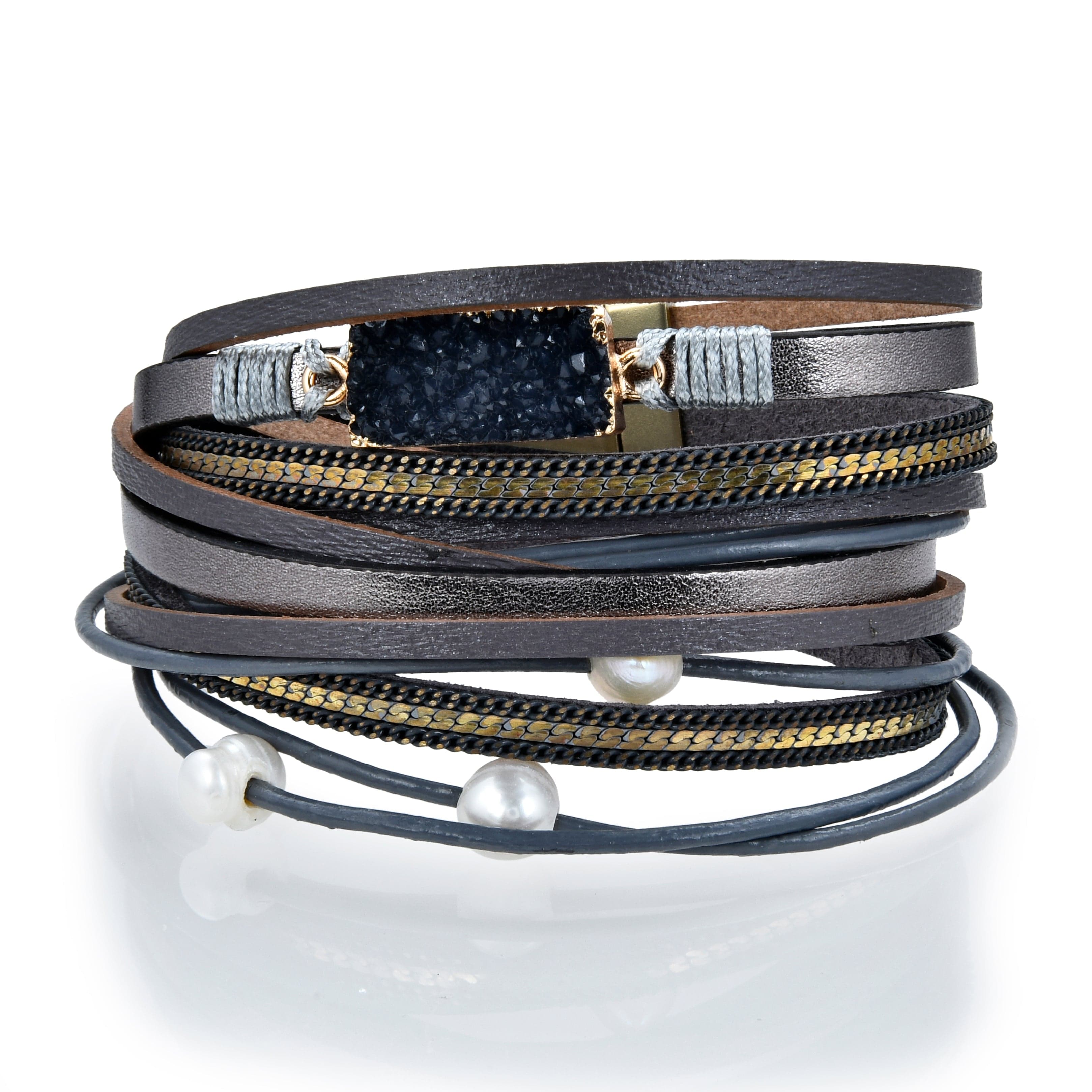 Kalifano Multiwrap Bracelets Multiple Strand Geode Dark Gray Bracelet with Magnetic Clasp BMW-24-GY2