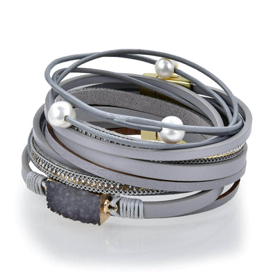 Kalifano Multiwrap Bracelets Multiple Strand Geode Gray Bracelet with Magnetic Clasp BMW-24-GY