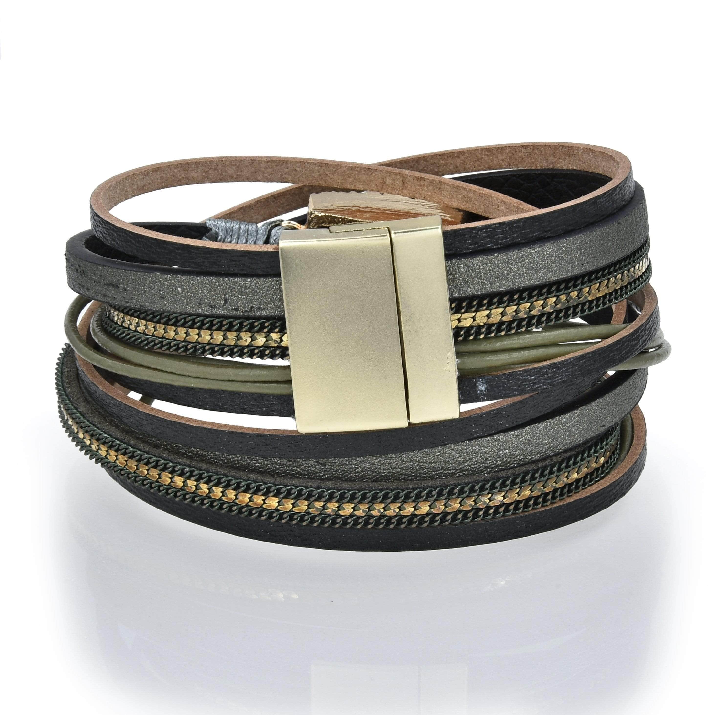 Kalifano Multiwrap Bracelets Multiple Strand Geode Green Bracelet with Magnetic Clasp BMW-24-GN