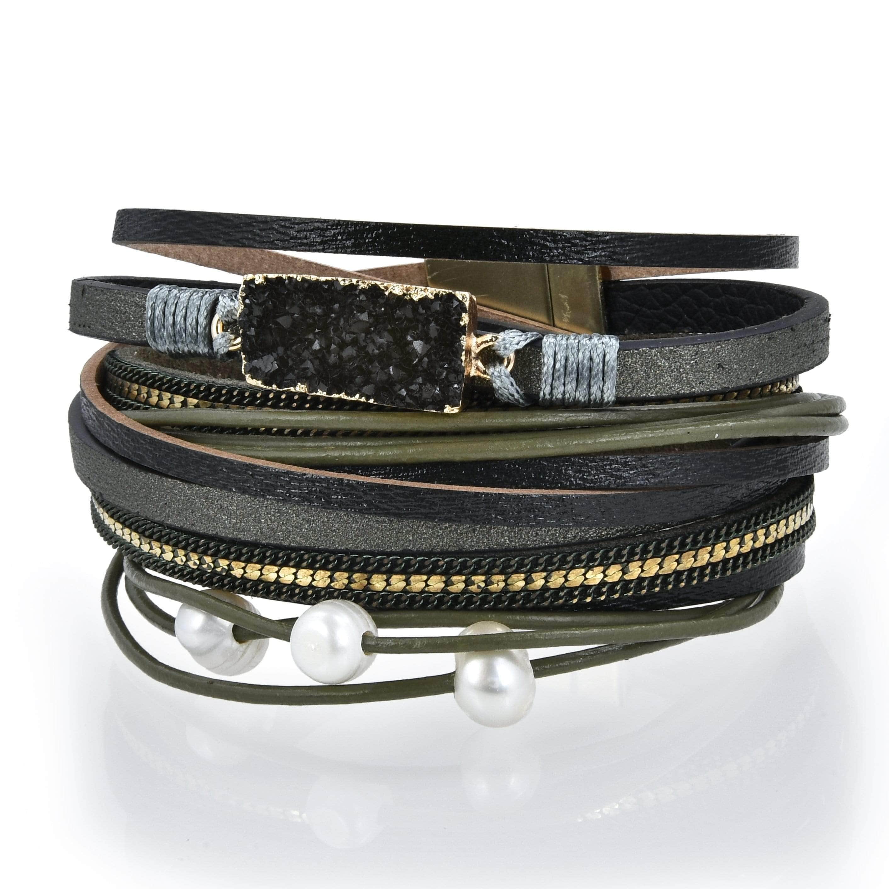 Kalifano Multiwrap Bracelets Multiple Strand Geode Green Bracelet with Magnetic Clasp BMW-24-GN