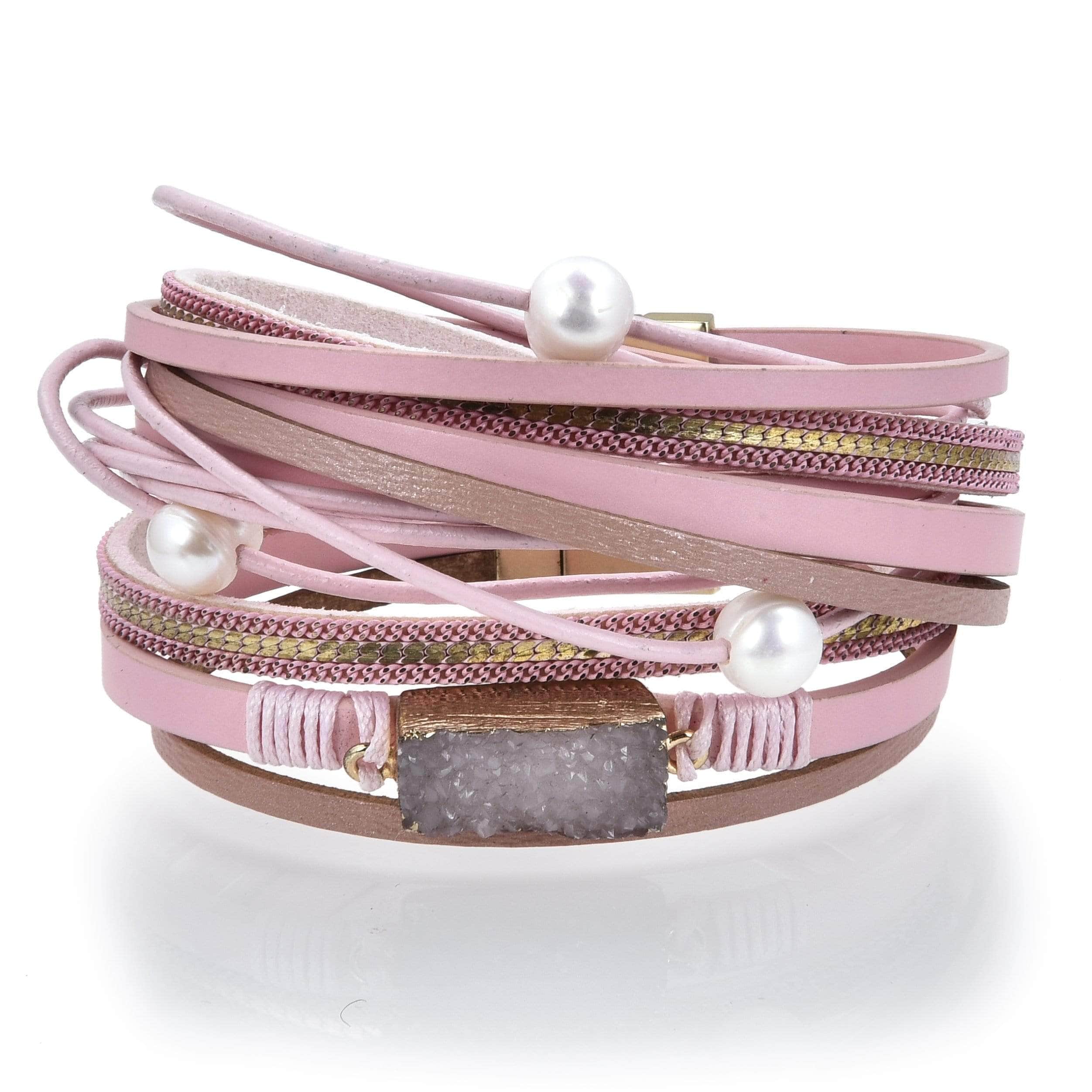 Kalifano Multiwrap Bracelets Multiple Strand Geode Pink Bracelet with Magnetic Clasp BMW-24-PK