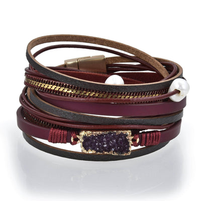 Kalifano Multiwrap Bracelets Multiple Strand Geode Red Bracelet with Magnetic Clasp BMW-24-RD