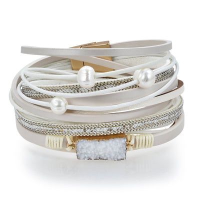 Kalifano Multiwrap Bracelets Multiple Strand Geode White Bracelet with Magnetic Clasp BMW-24-WE