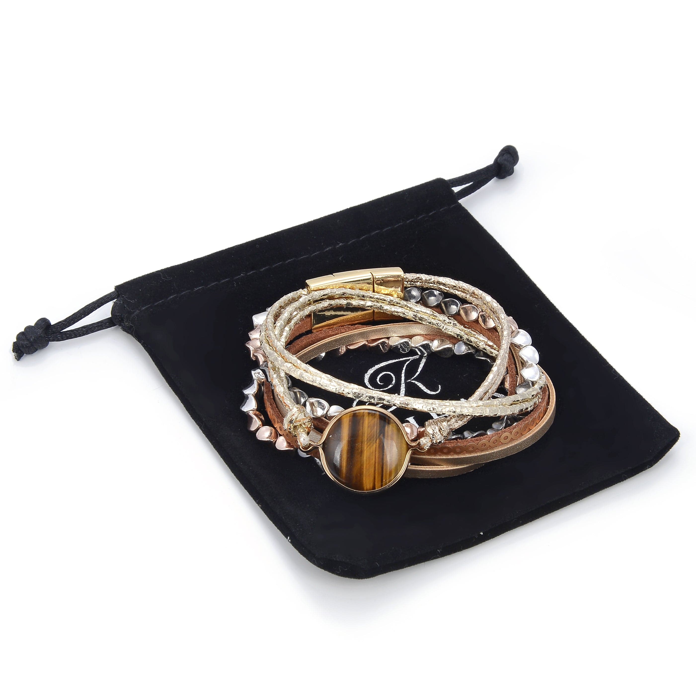 Kalifano Multiwrap Bracelets Multiple Strand Gold Bracelet with Natural Gemstone and Magnetic Clasp BMW-32-GD