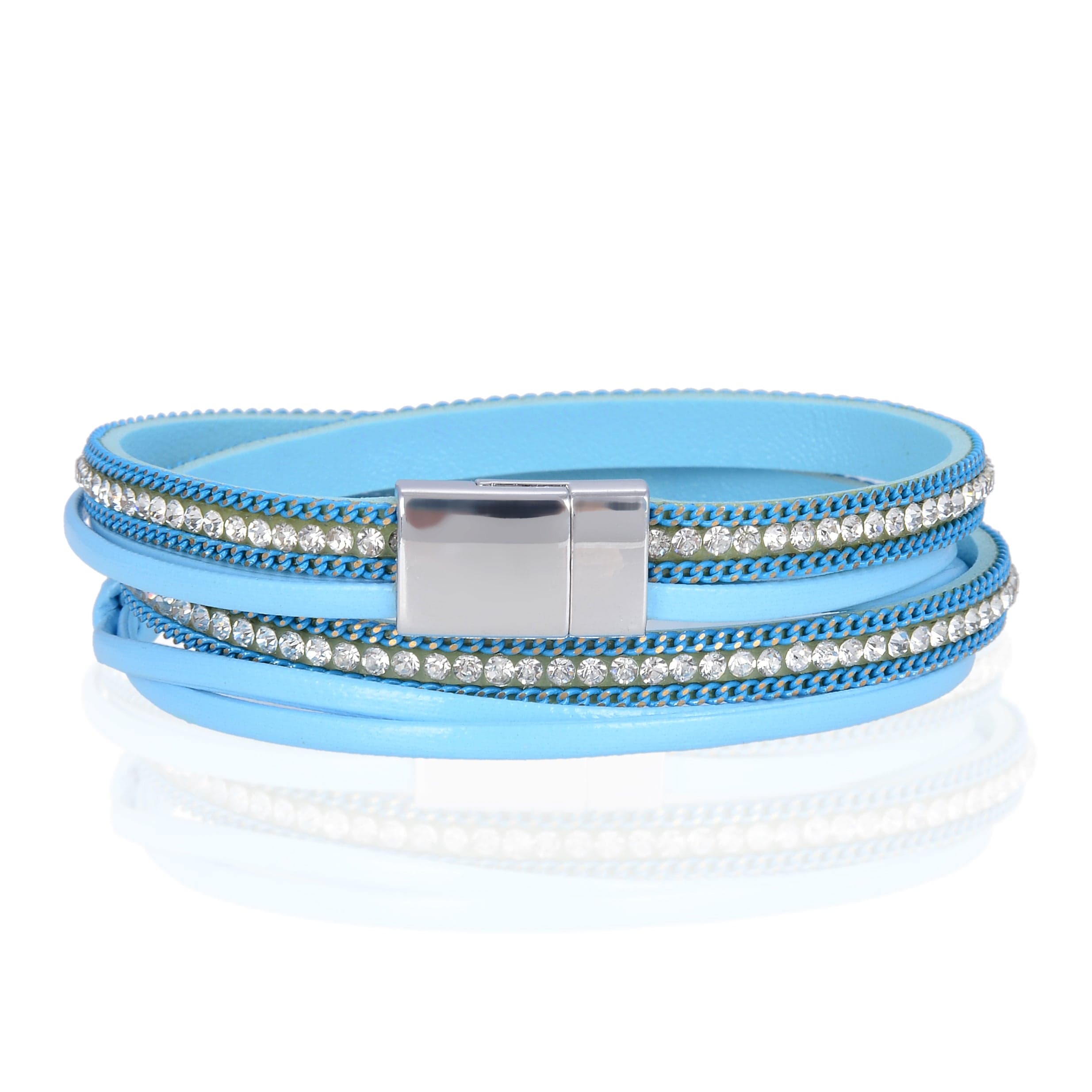 Kalifano Multiwrap Bracelets Multiple Strand Pearl and Diamonds Blue Bracelet with Magnetic Clasp BMW-20-BE