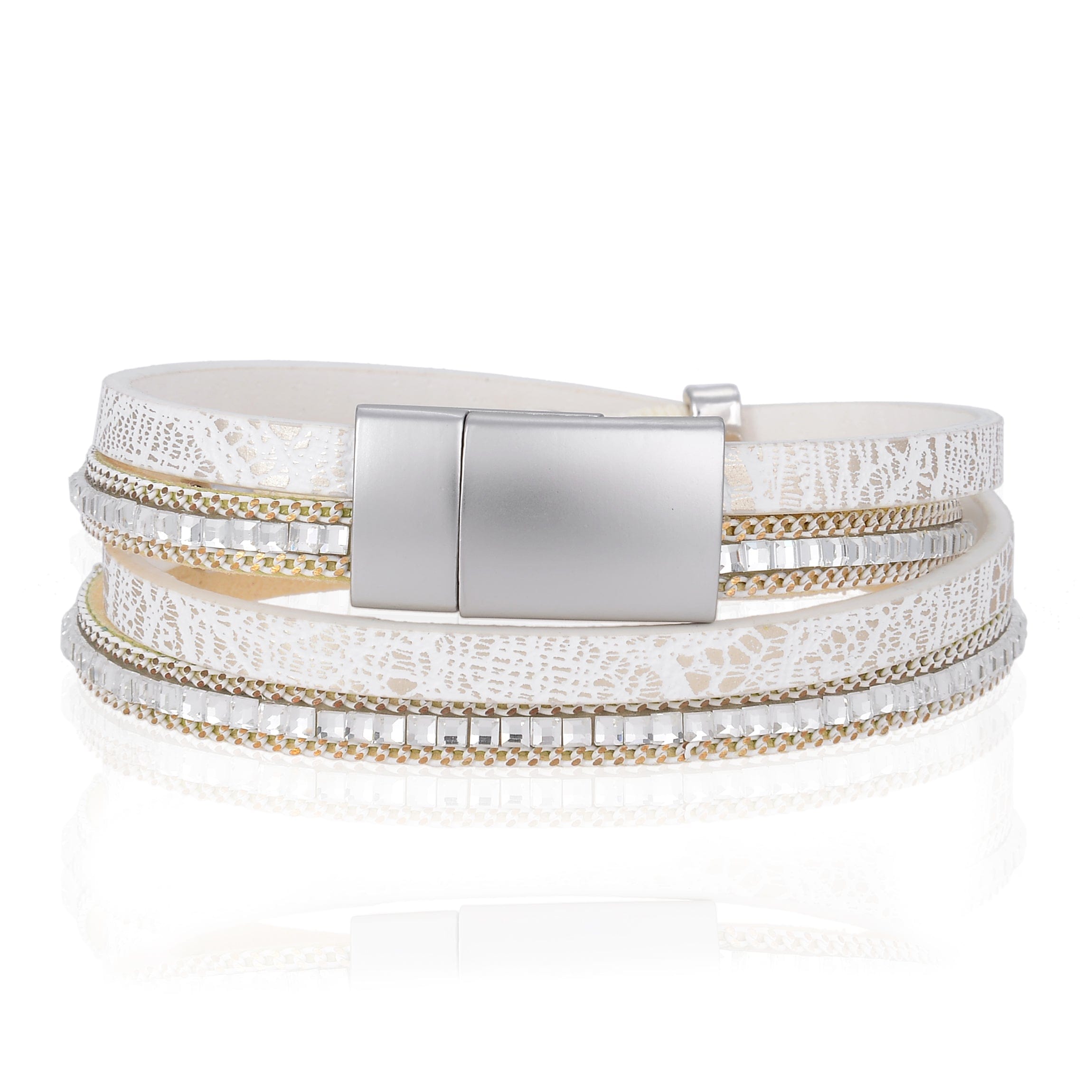 Kalifano Multiwrap Bracelets Multiple Strand White Bracelet with Natural Gemstone and Magnetic Clasp BMW-31-WE