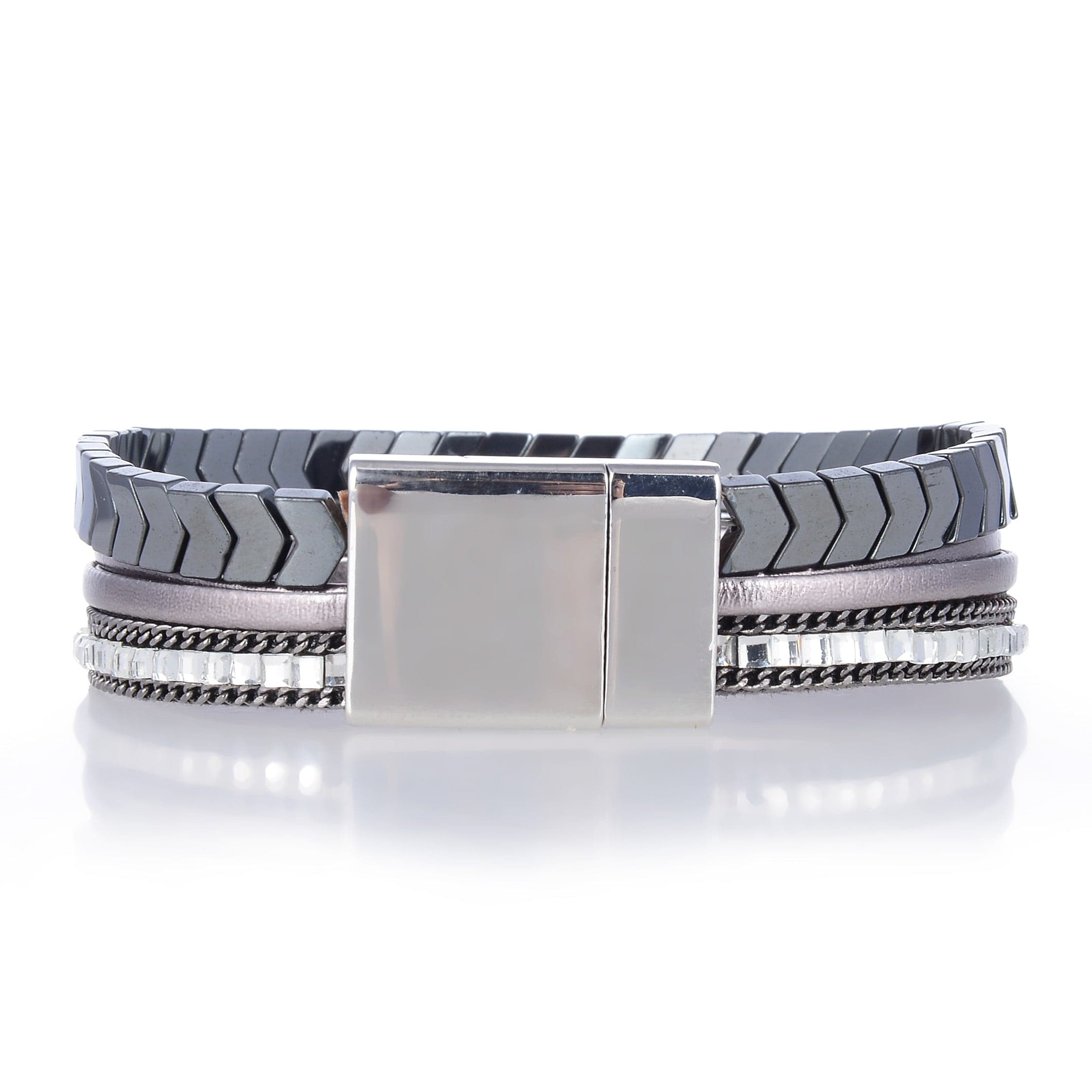 Kalifano Multiwrap Bracelets Short Multiple Strand Bracelet Gray With Magnetic Clasp BMW-29-GY