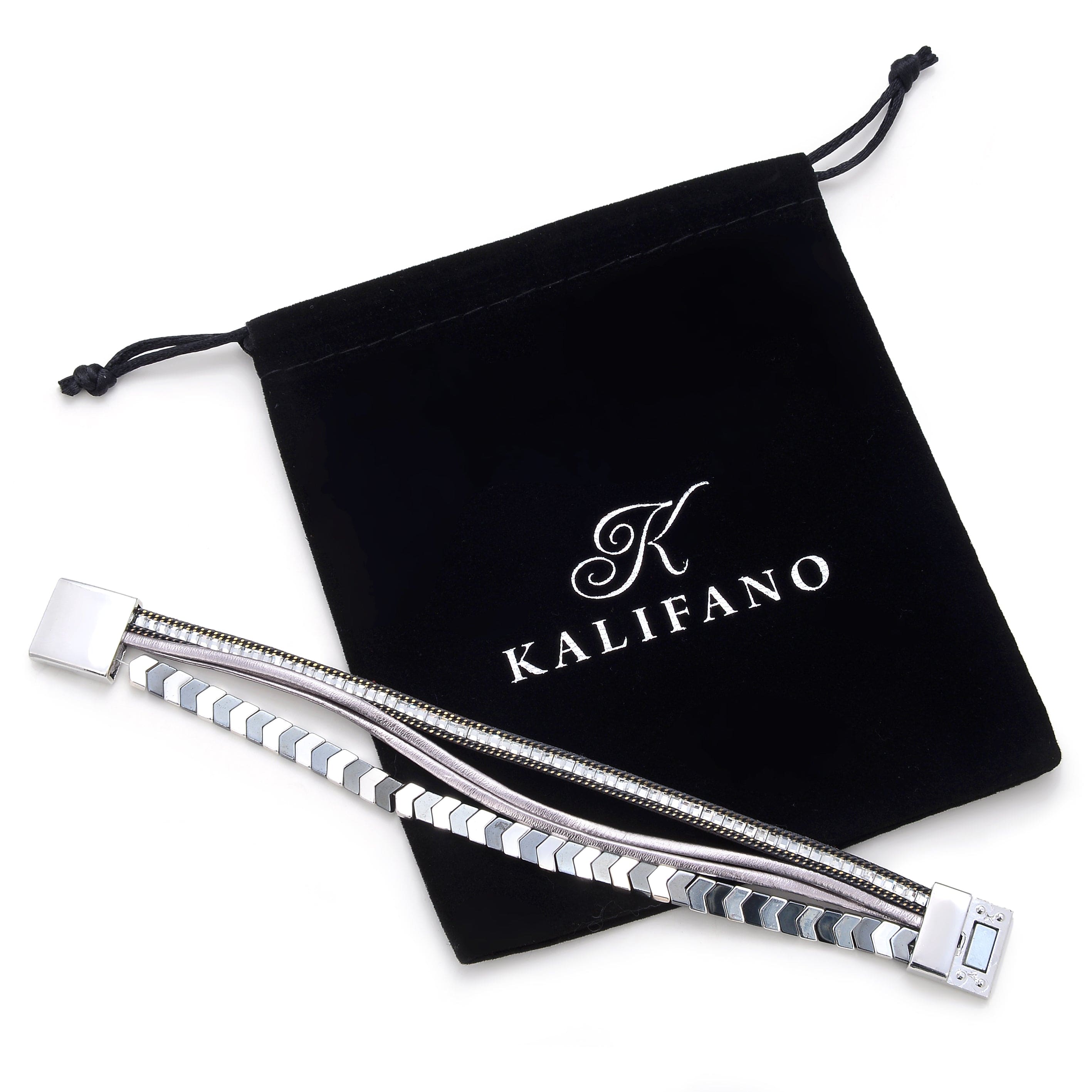 Kalifano Multiwrap Bracelets Short Multiple Strand Bracelet Gray With Magnetic Clasp BMW-29-GY2