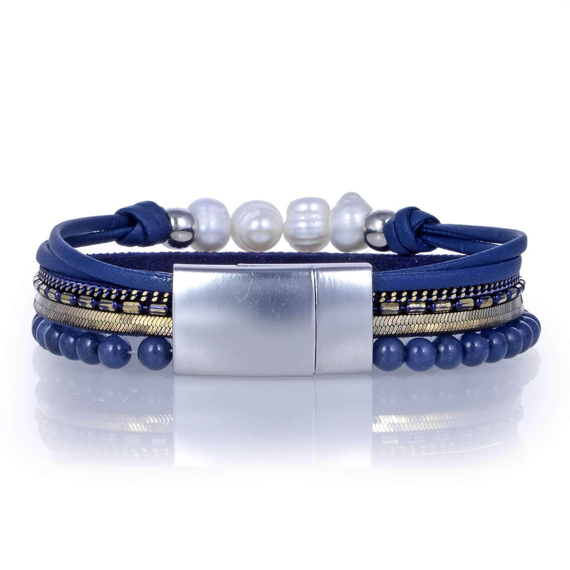 Kalifano Multiwrap Bracelets Short Multiple Strand Bracelet Navy Blue With Magnetic Clasp BMW-02-NY