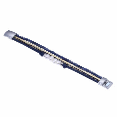 Kalifano Multiwrap Bracelets Short Multiple Strand Bracelet Navy Blue With Magnetic Clasp BMW-02-NY