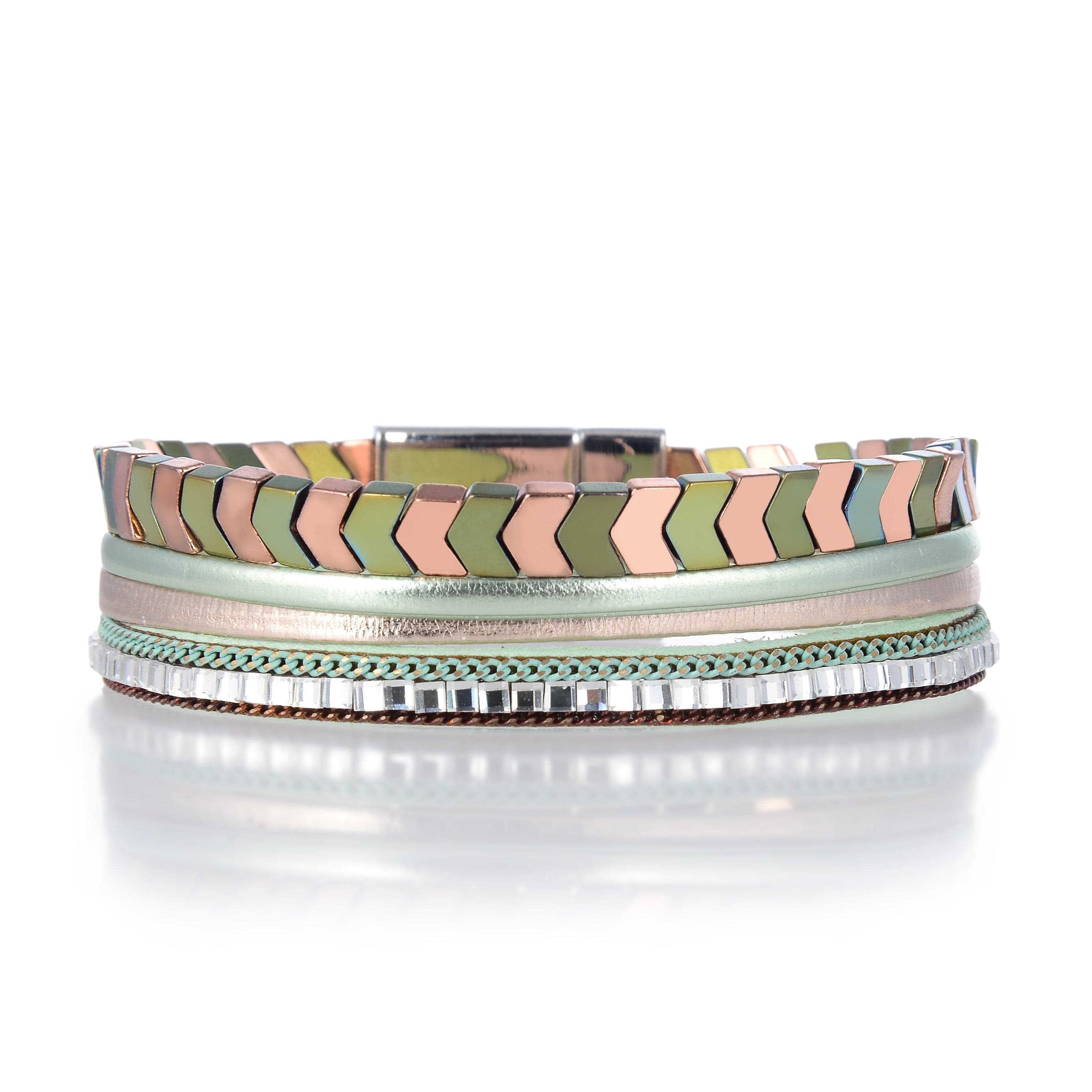 Kalifano Multiwrap Bracelets Short Multiple Strand Bracelet Pink and Green With Magnetic Clasp BMW-29-GN