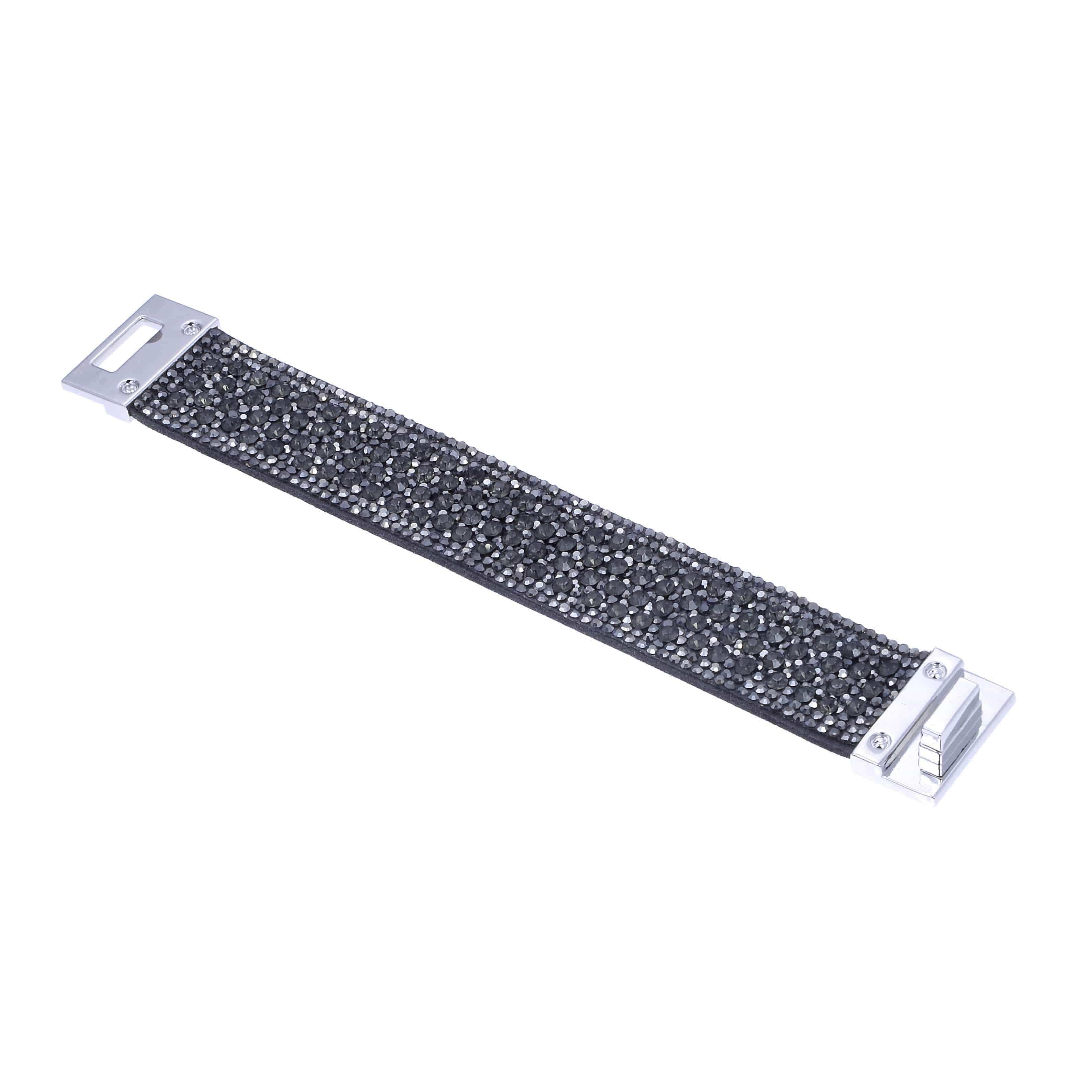 Short Swarovski Crystal Leather Band Bracelet Gray with Toggle Lock
