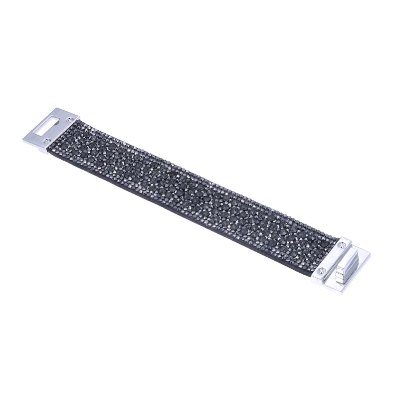 Kalifano Multiwrap Bracelets Short Swarovski Crystal Leather Band Bracelet Gray with Toggle Lock BMW-18-GY