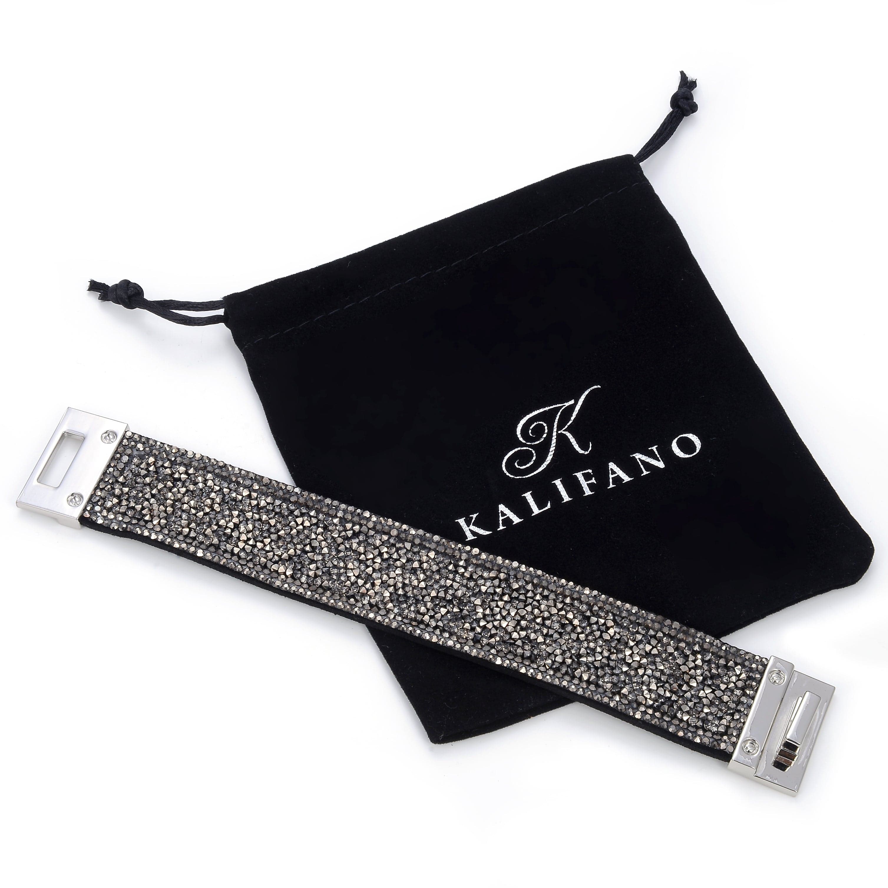 Kalifano Multiwrap Bracelets Short Swarovski Crystal Leather Band Bracelet Gray with Toggle Lock BMW-28-GY
