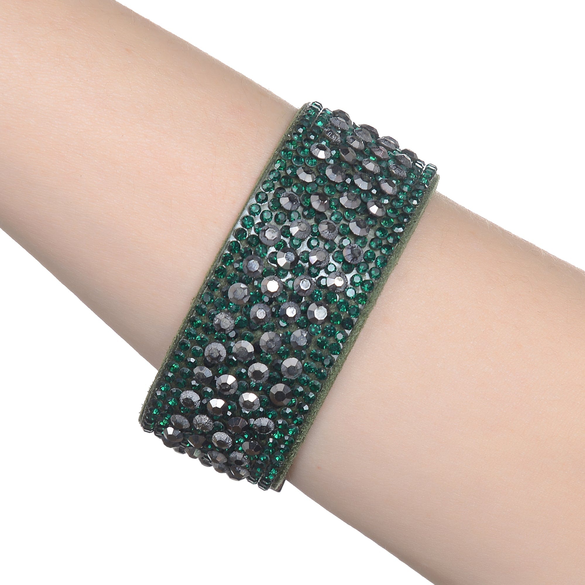 Kalifano Multiwrap Bracelets Short Swarovski Crystal Leather Band Bracelet Green with Toggle Lock BMW-18-GN