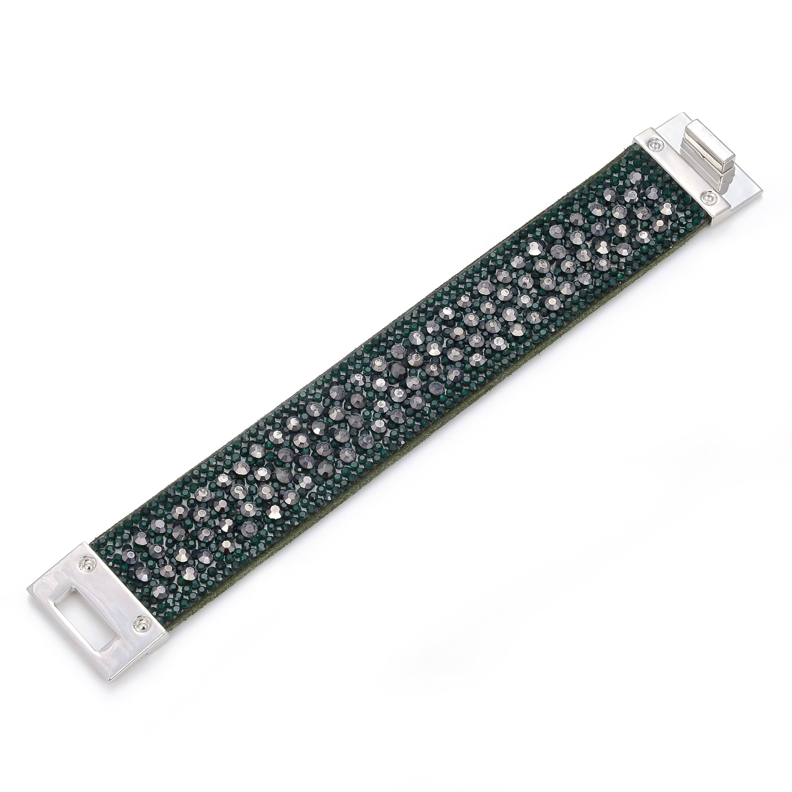 Kalifano Multiwrap Bracelets Short Swarovski Crystal Leather Band Bracelet Green with Toggle Lock BMW-18-GN