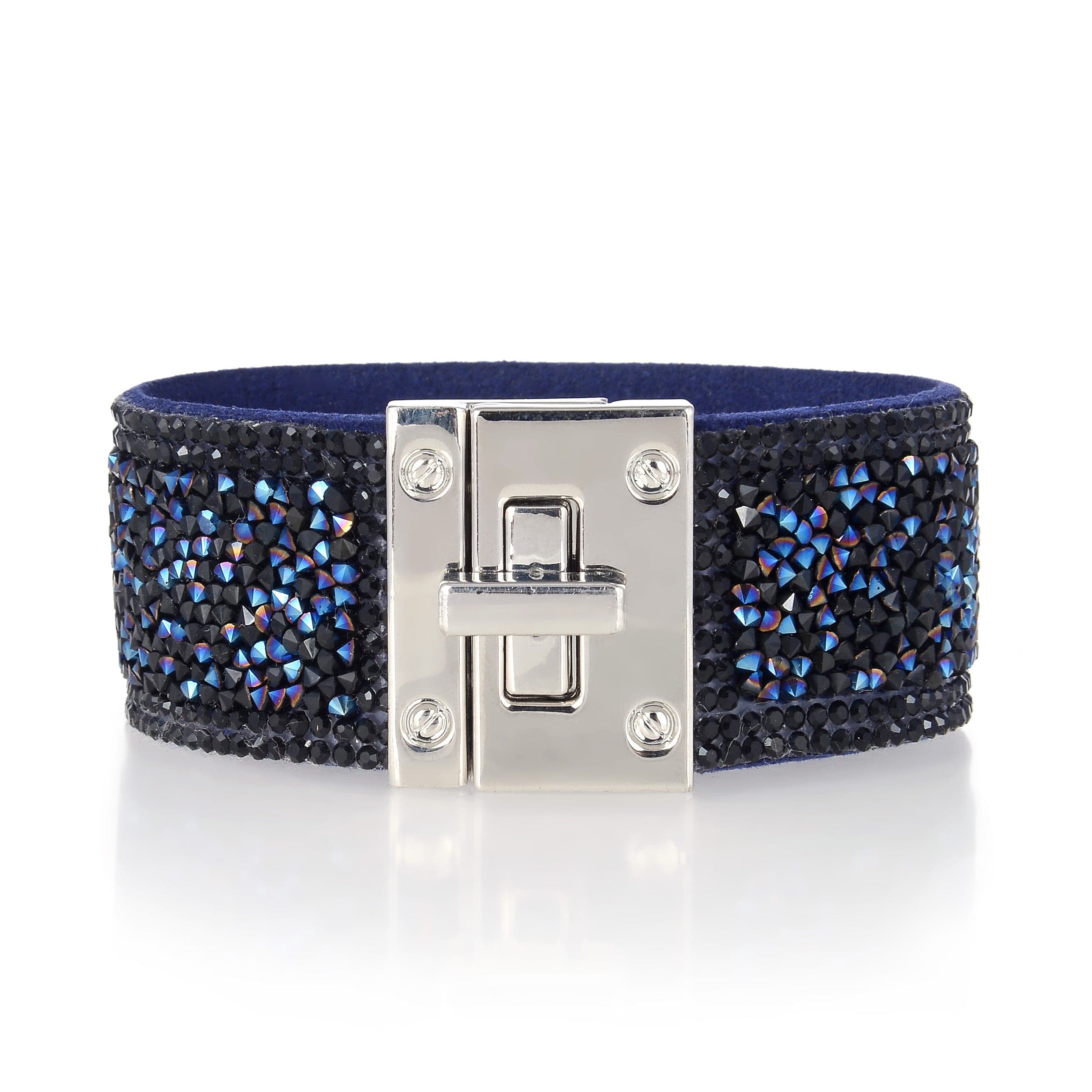 Kalifano Multiwrap Bracelets Short Swarovski Crystal Leather Band Bracelet Navy Blue with Toggle Lock BMW-28-NY