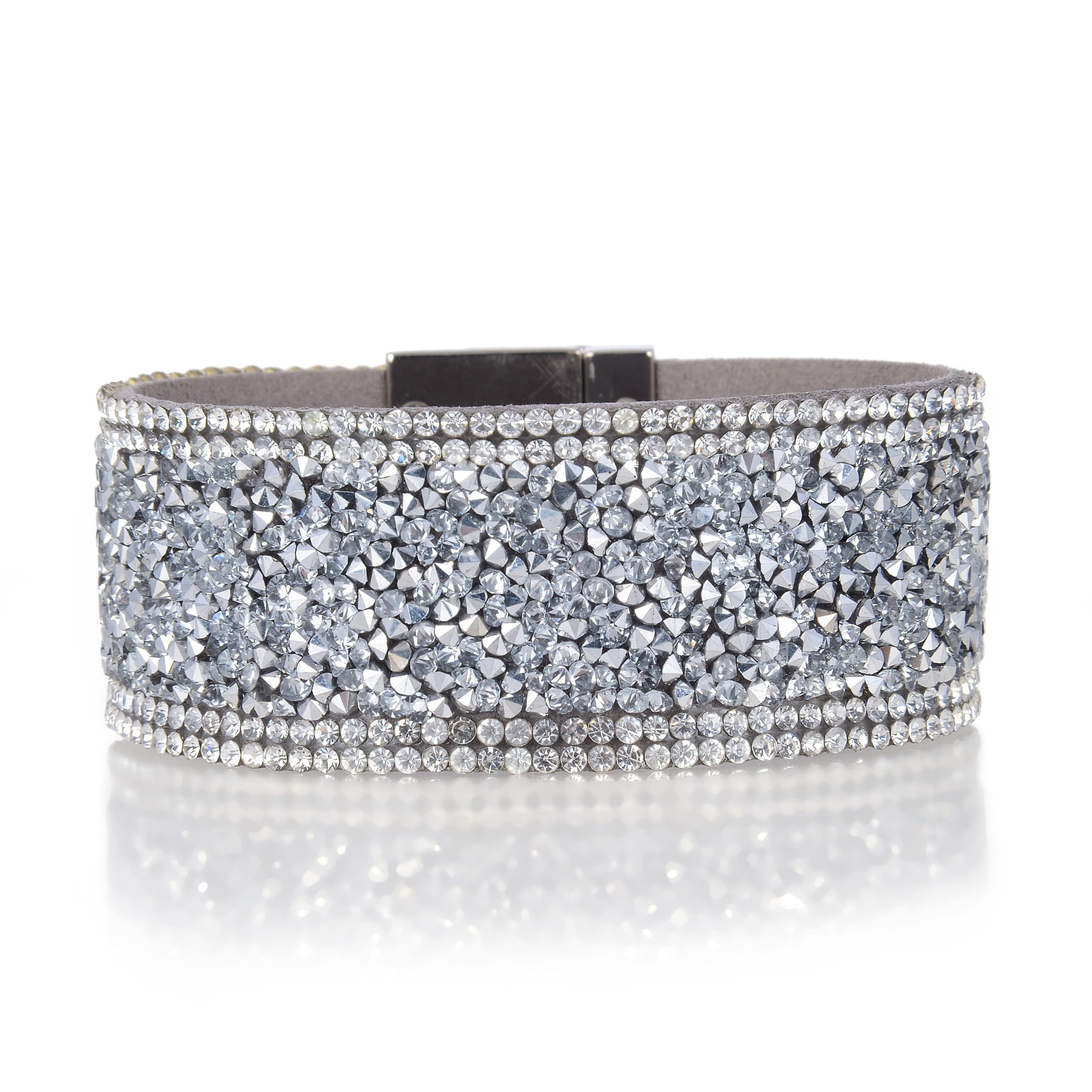 Swarovski Crystal Leather Band Bracelet Rose Gold KALIFANO