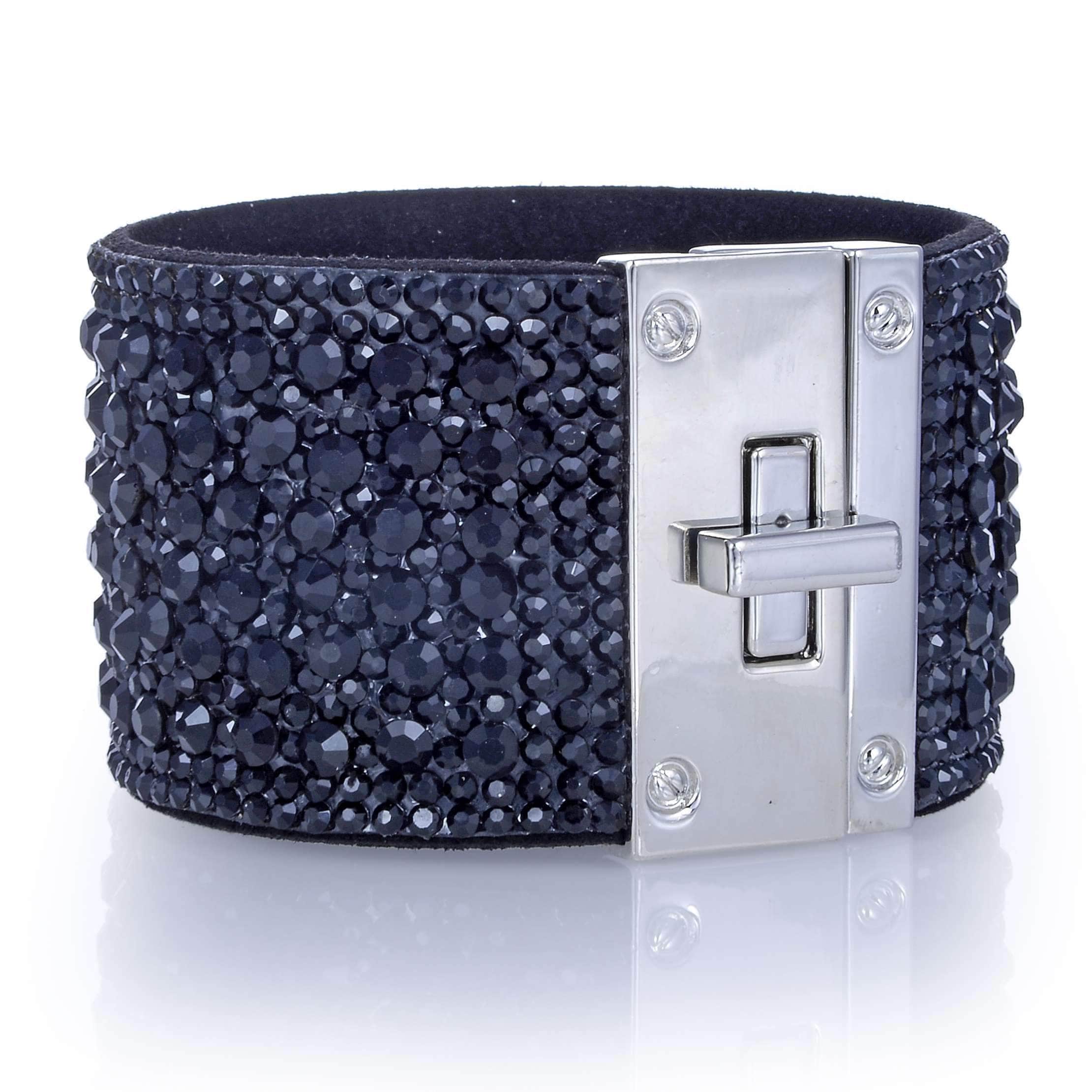 Kalifano Multiwrap Bracelets Swarovski Crystal Leather Band Bracelet Black with Toggle Lock BMW-17-BK