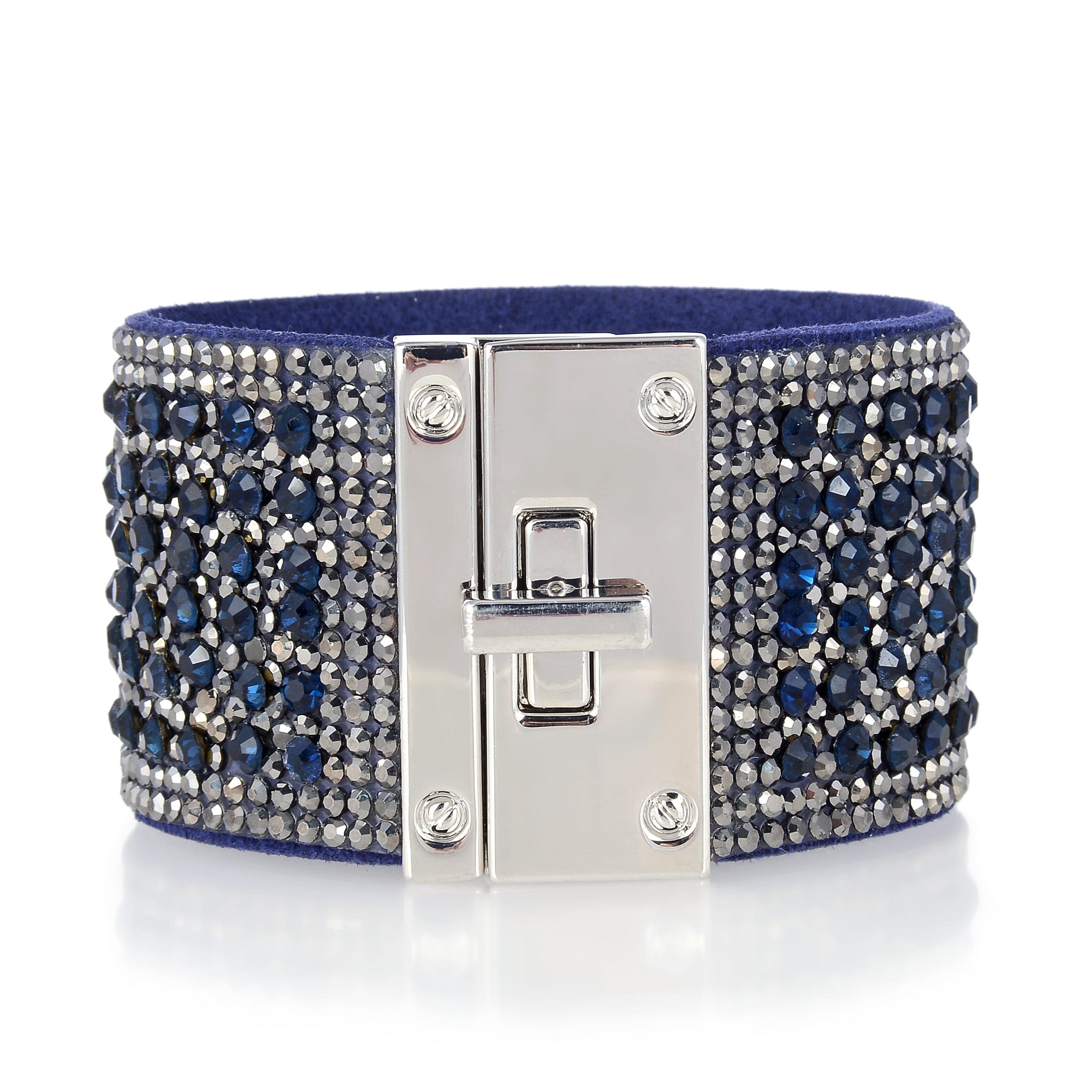 Kalifano Multiwrap Bracelets Swarovski Crystal Leather Band Bracelet Navy Blue with Toggle Lock BMW-17-NY