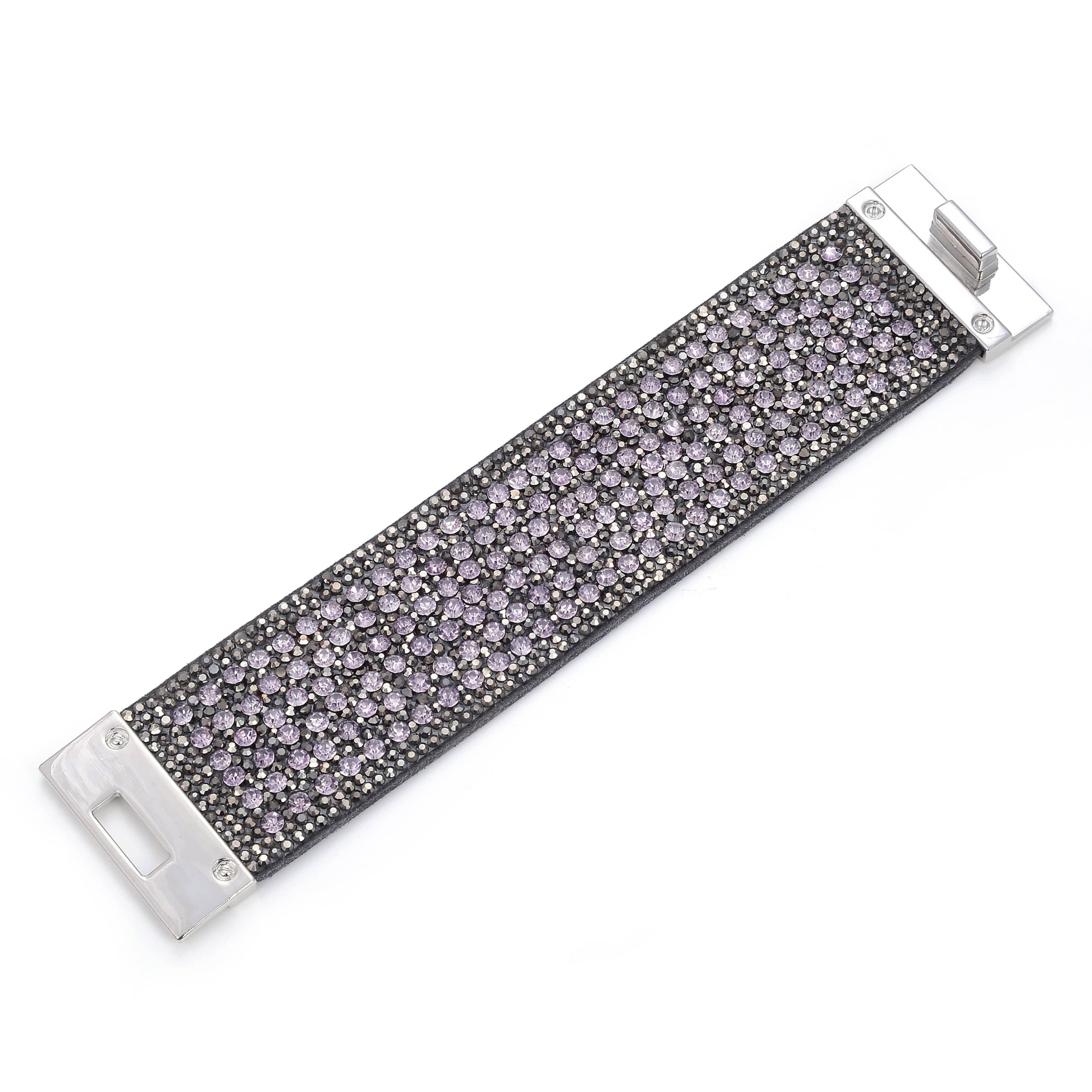 Kalifano Multiwrap Bracelets Swarovski Crystal Leather Band Bracelet Purple with Toggle Lock BMW-17-PE