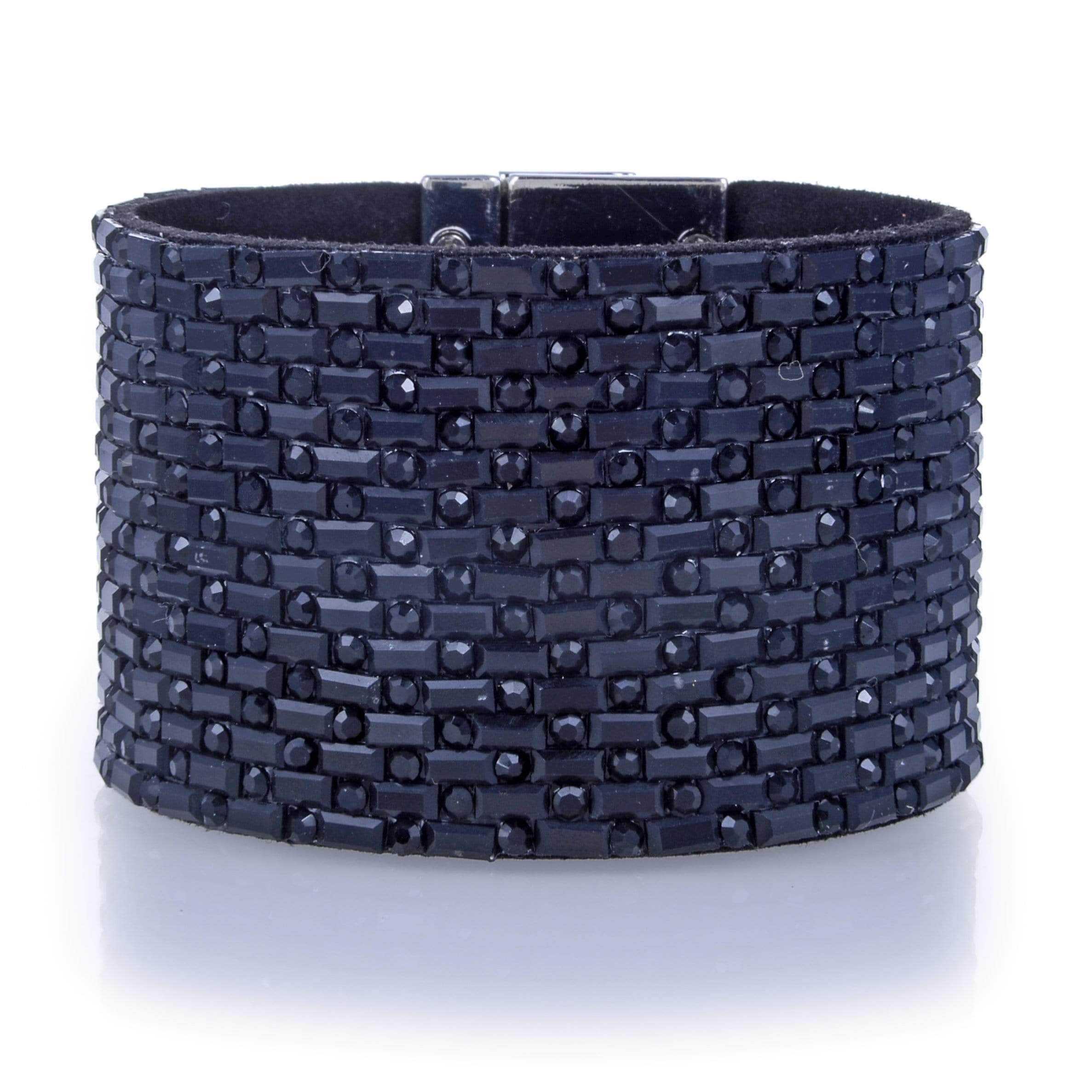 Kalifano Multiwrap Bracelets Wide Strand Bracelet Leather Baguette Gemstone Bead Black With Twist Clasp BMW-16-BK