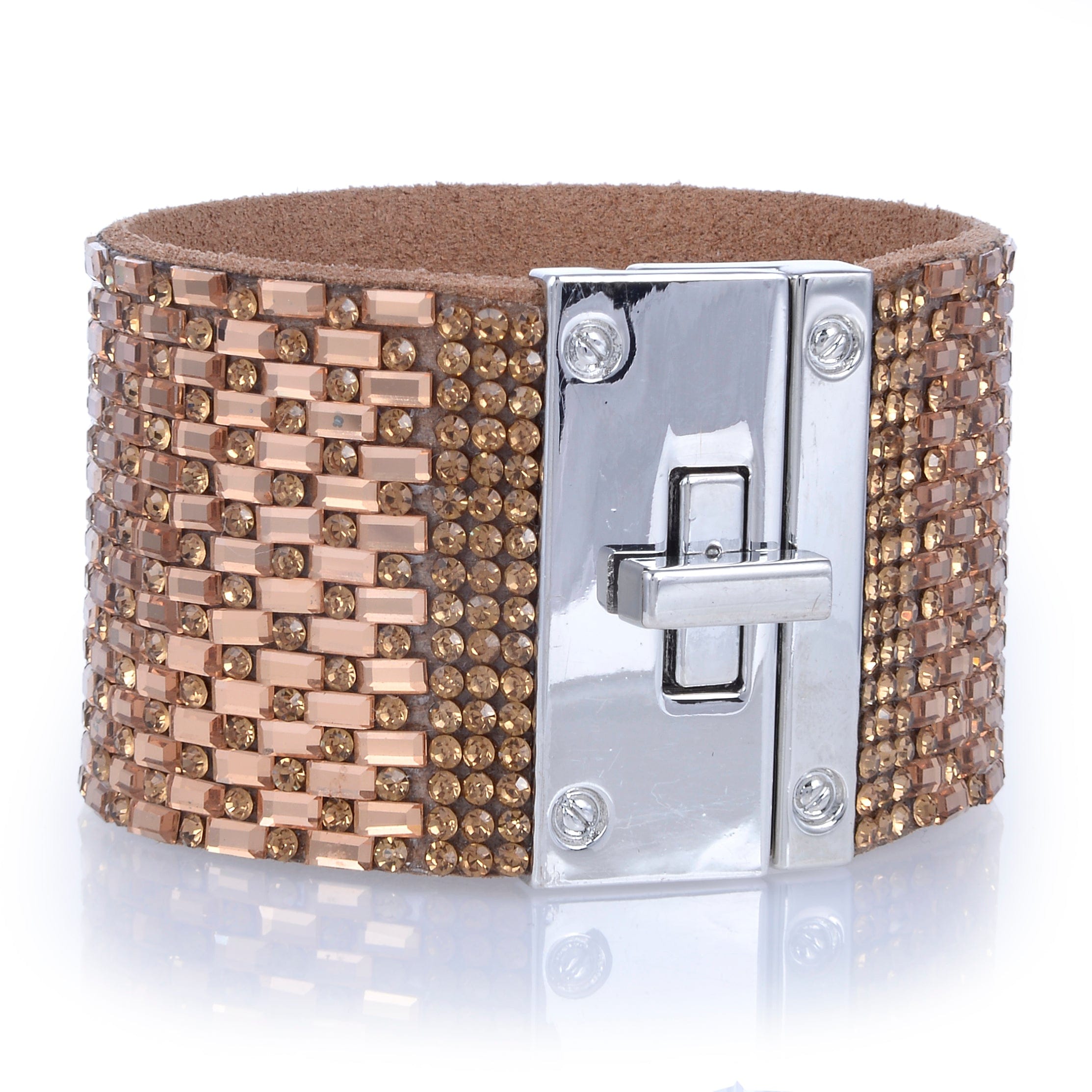 Kalifano Multiwrap Bracelets Wide Strand Bracelet Leather Baguette Gemstone Bead Gold With Twist Clasp BMW-16-GD