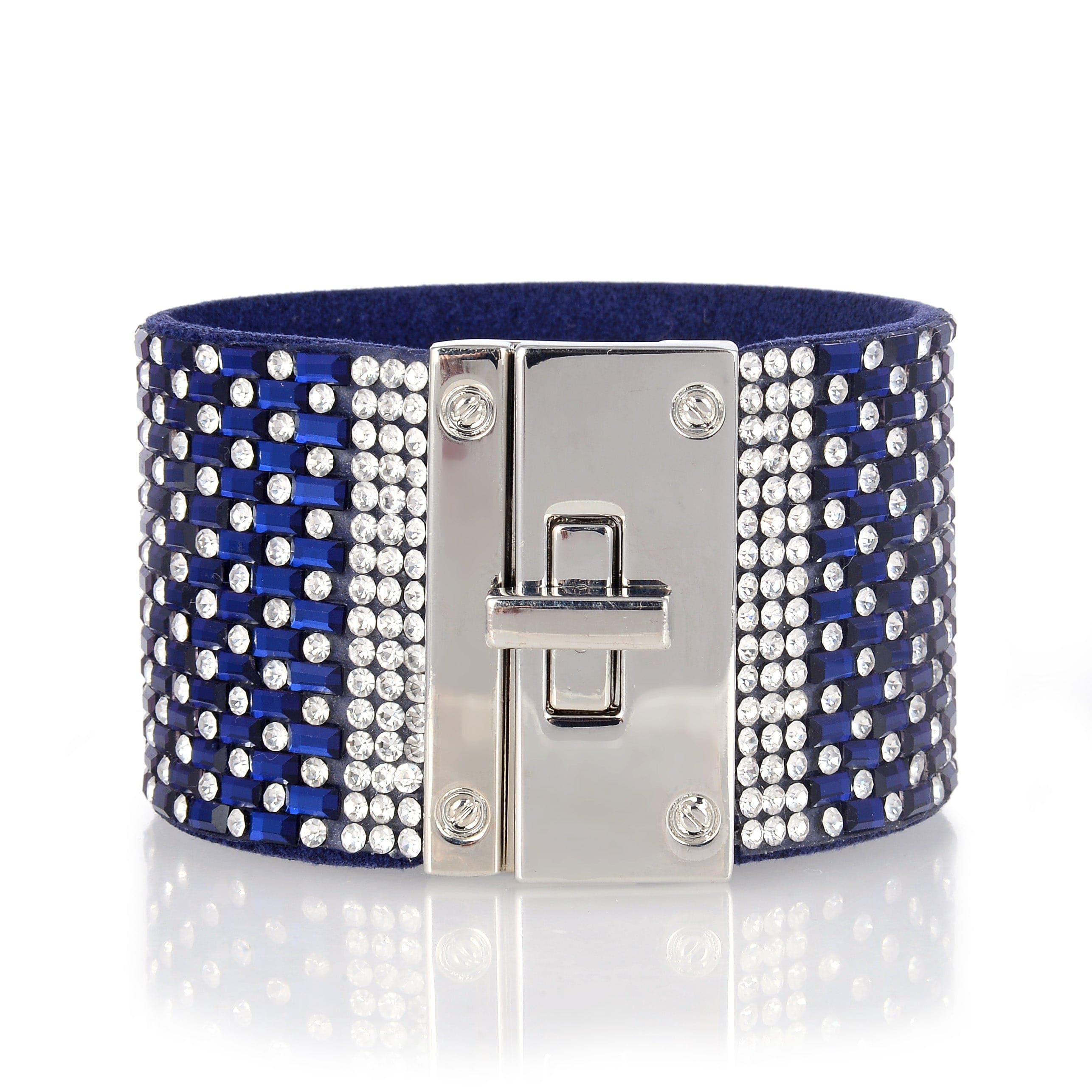 Kalifano Multiwrap Bracelets Wide Strand Bracelet Leather Baguette Gemstone Bead Navy Blue With Twist Clasp BMW-16-NY