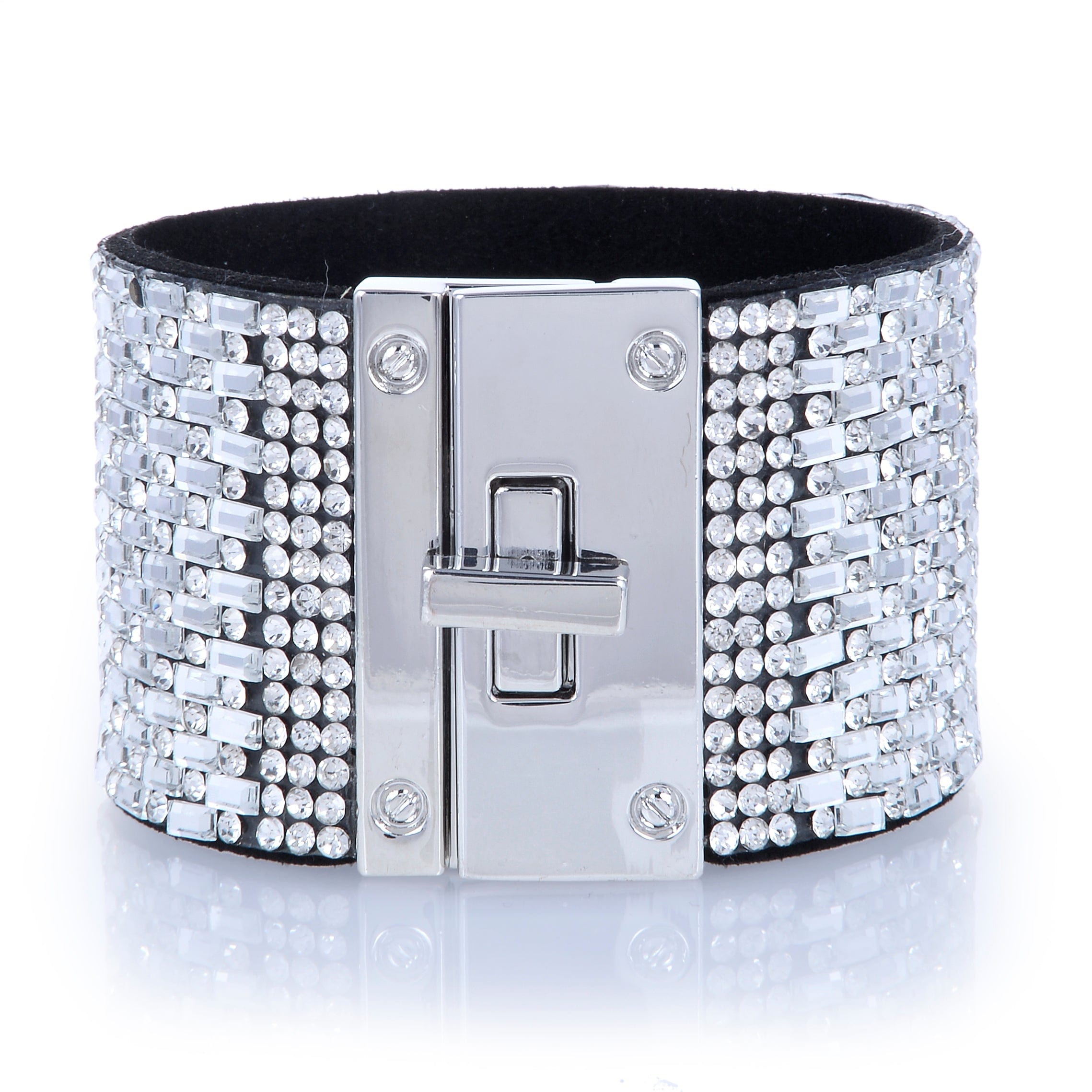 Kalifano Multiwrap Bracelets Wide Strand Bracelet Leather Baguette Gemstone Bead White With Twist Clasp BMW-16-WE