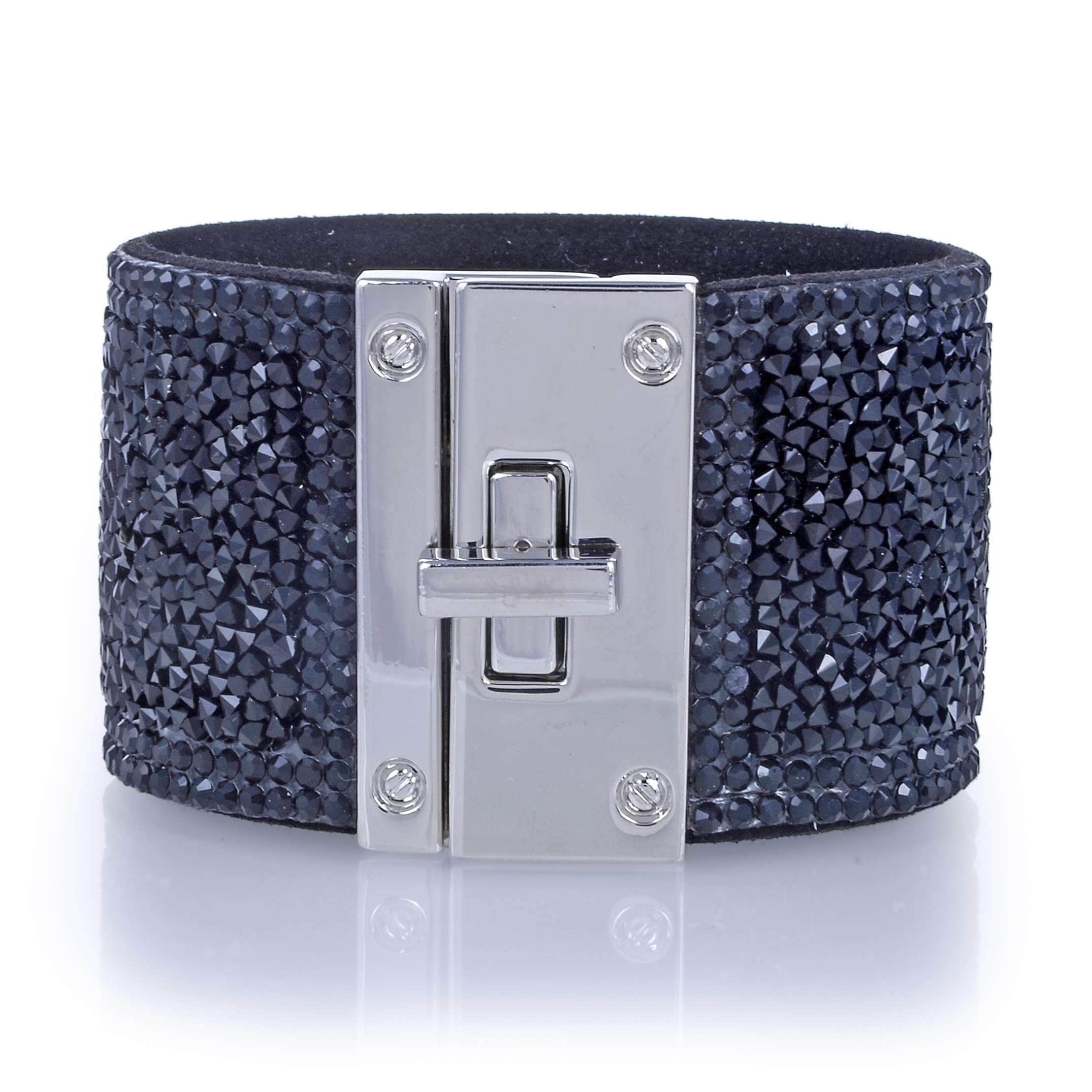 Kalifano Multiwrap Bracelets Wide Strand Bracelet Leather Gemstone Bead Black With Twist Clasp BMW-15-BK