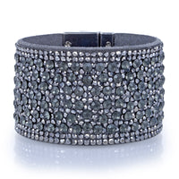 Wide Strand Bracelet Leather Gemstone Bead Dark Gray With Twist Clasp Main Image