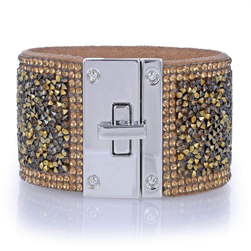 Kalifano Multiwrap Bracelets Wide Strand Bracelet Leather Gemstone Bead Gold With Twist Clasp BMW-15-GD