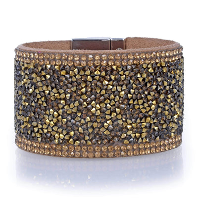 Kalifano Multiwrap Bracelets Wide Strand Bracelet Leather Gemstone Bead Gold With Twist Clasp BMW-15-GD