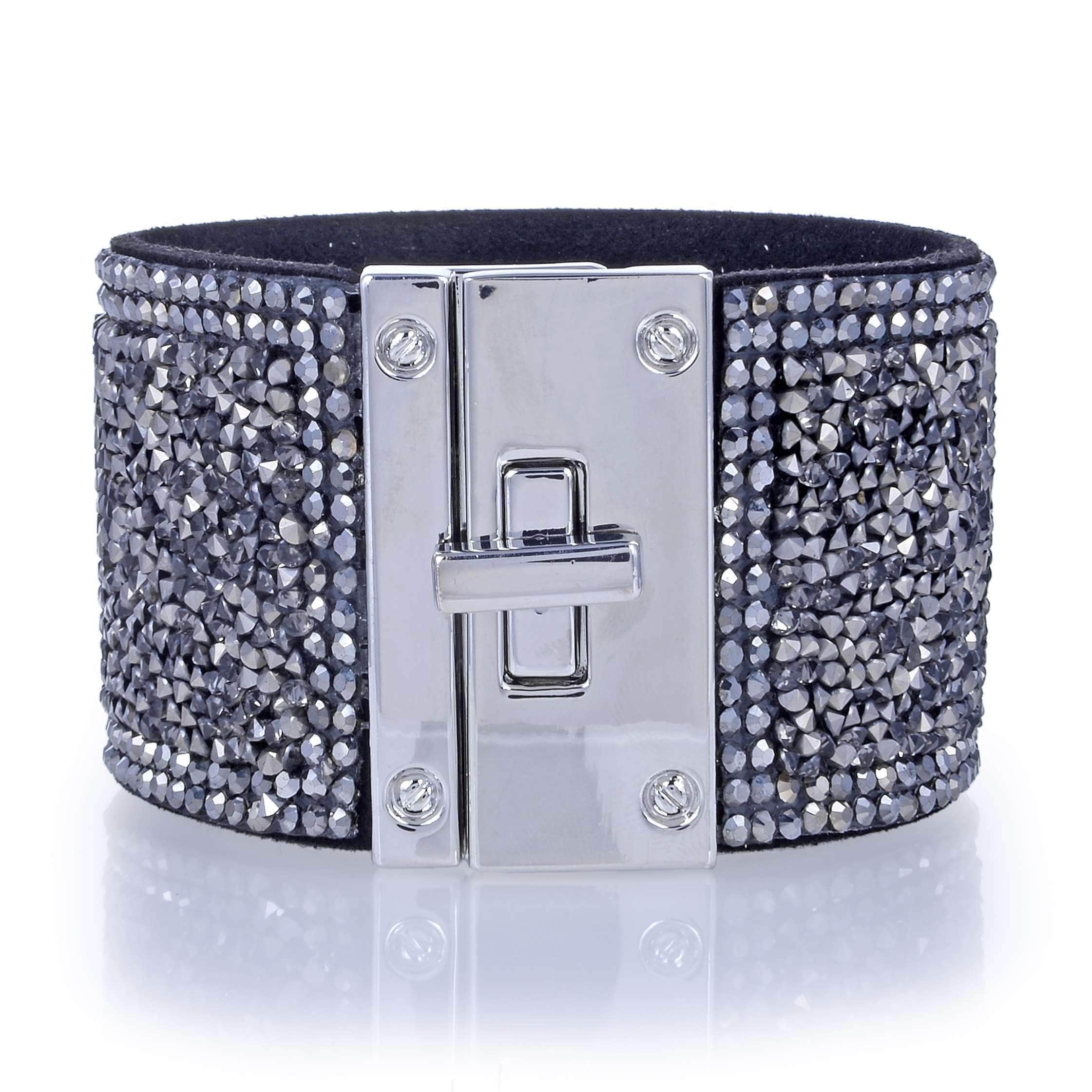 Kalifano Multiwrap Bracelets Wide Strand Bracelet Leather Gemstone Bead Gray With Twist Clasp BMW-15-GY