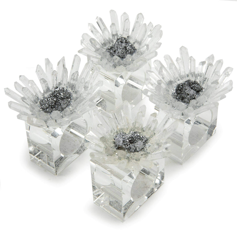 Kalifano Napkin Holder Quartz & Silver Geode Flower Napkin Holder 4 Piece Set GNH-QSF