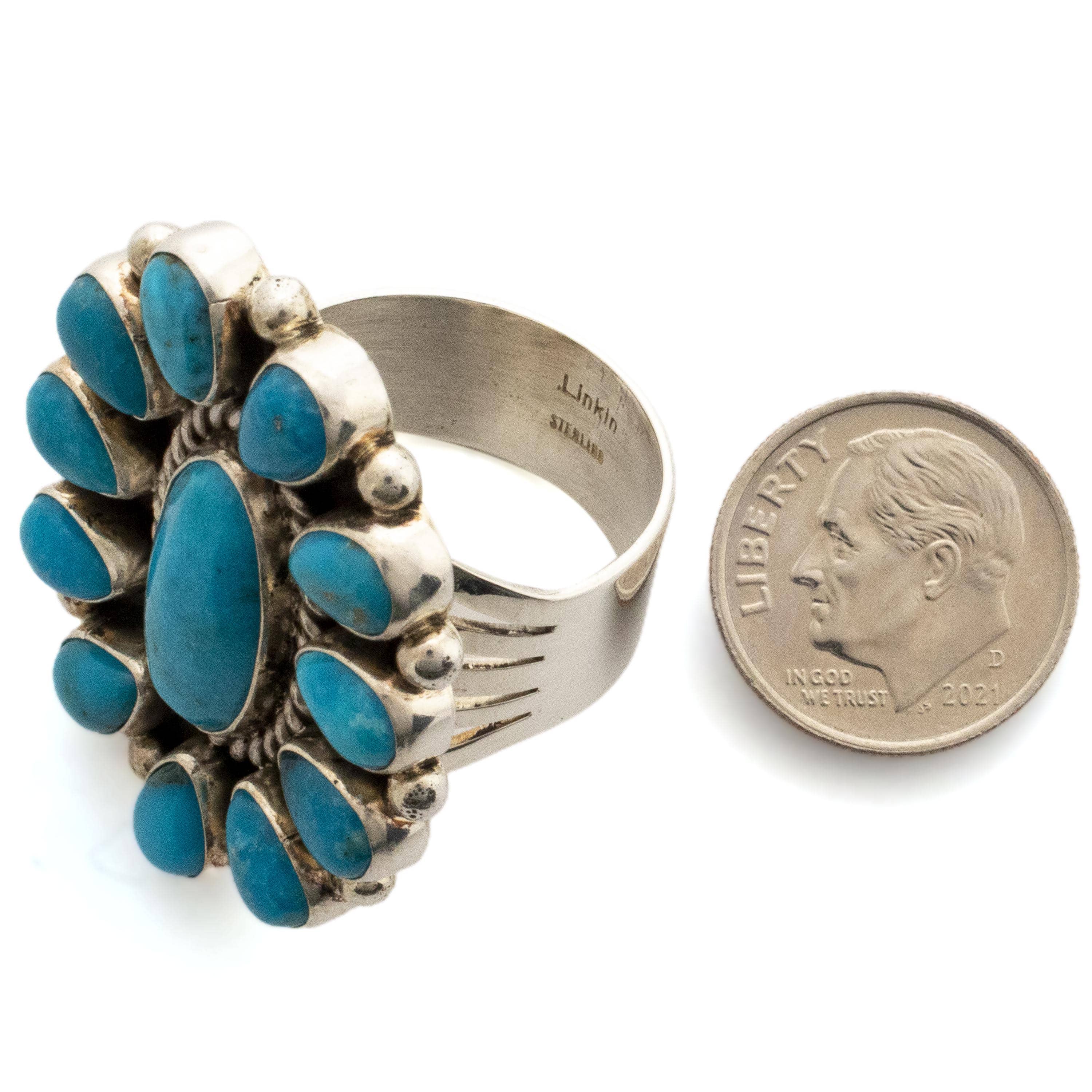 Kalifano Native American Jewelry 10.5 Lucinda Linkin Navajo Sonoran Gold Turquoise USA Native American Made 925 Sterling Silver Ring NAR1400.019.105