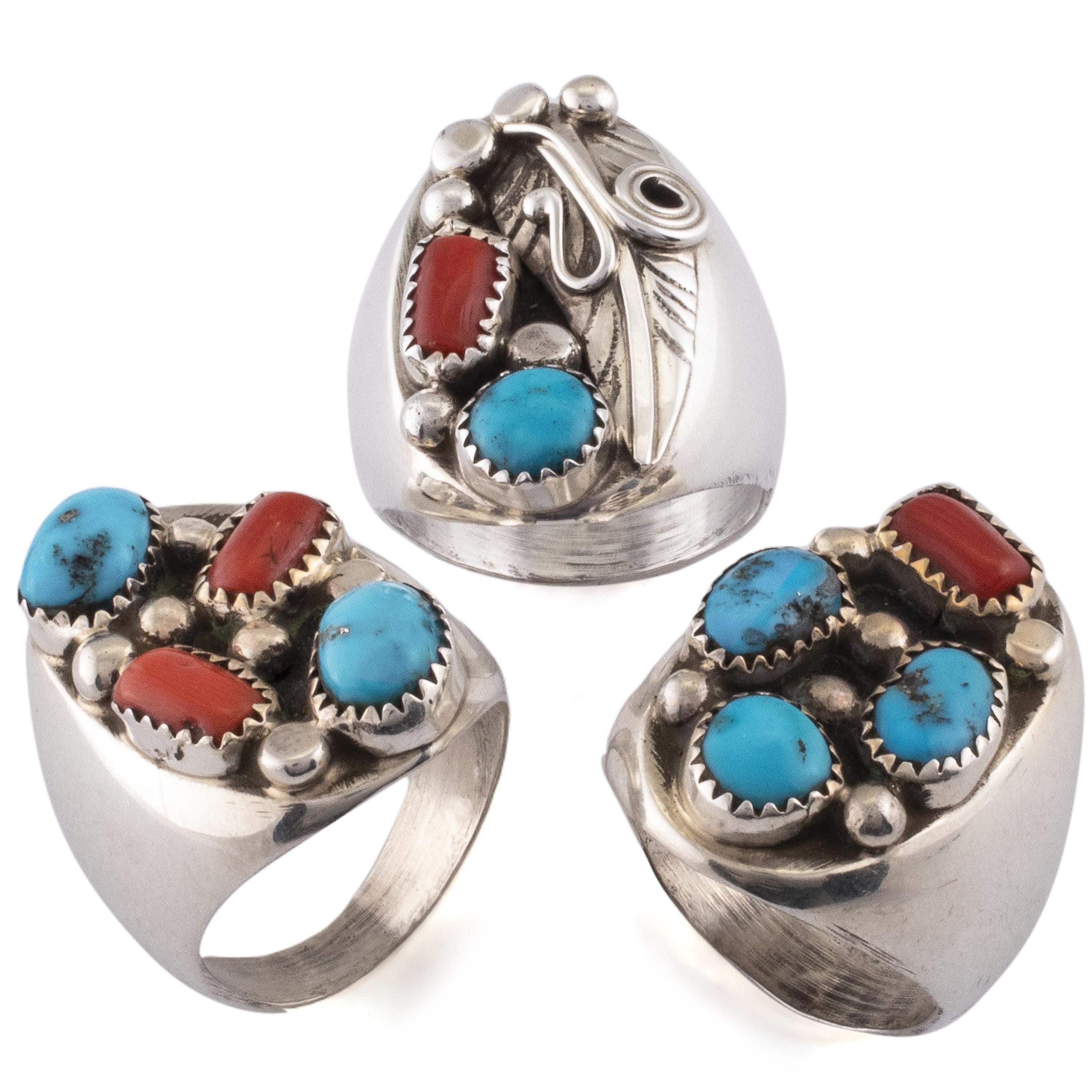 Kalifano Native American Jewelry 10.5 Sleeping Beauty Turquoise and Coral USA Native American Made 925 Sterling Silver Ring NAR1000.022.105