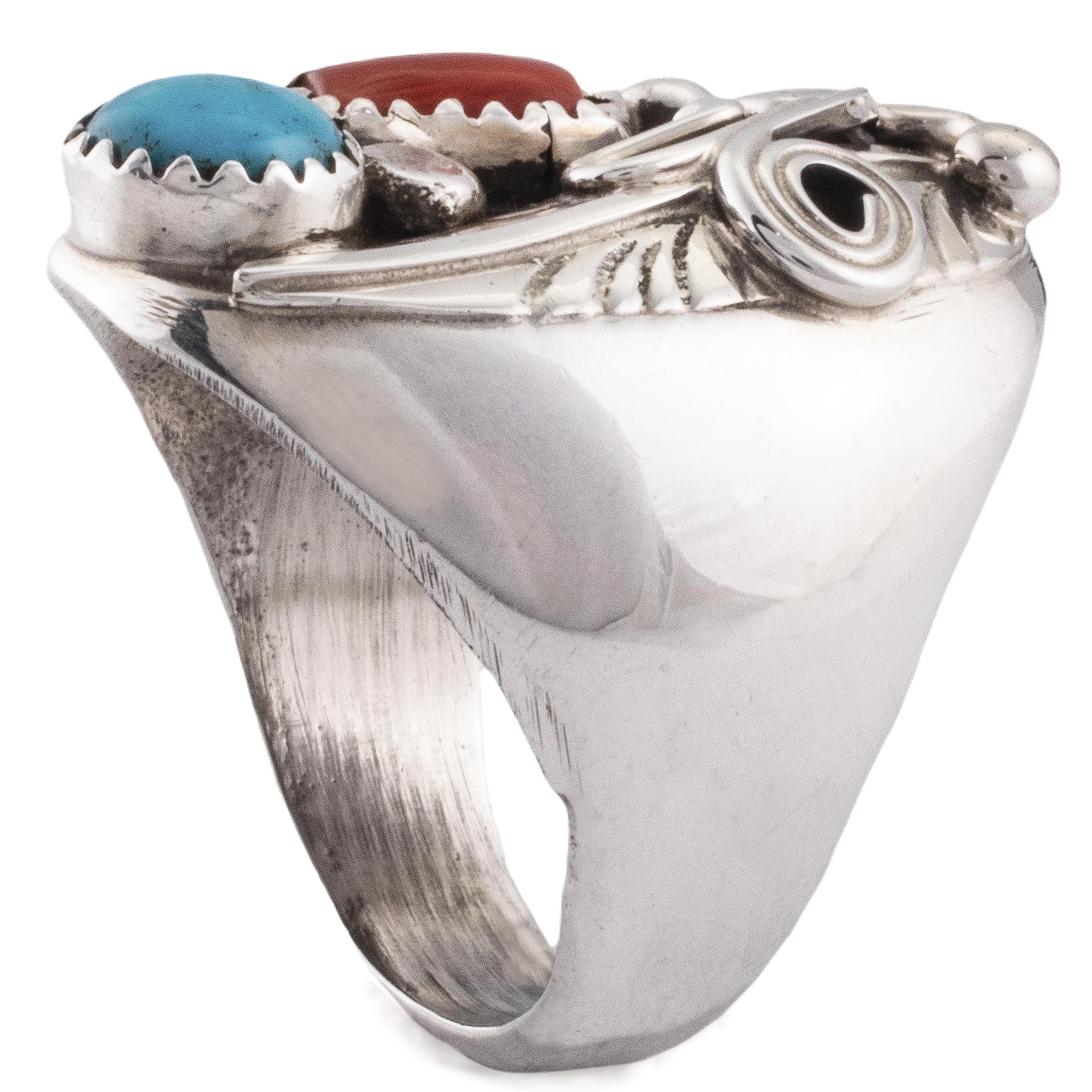 Kalifano Native American Jewelry 10.5 Sleeping Beauty Turquoise and Coral USA Native American Made 925 Sterling Silver Ring NAR1000.022.105