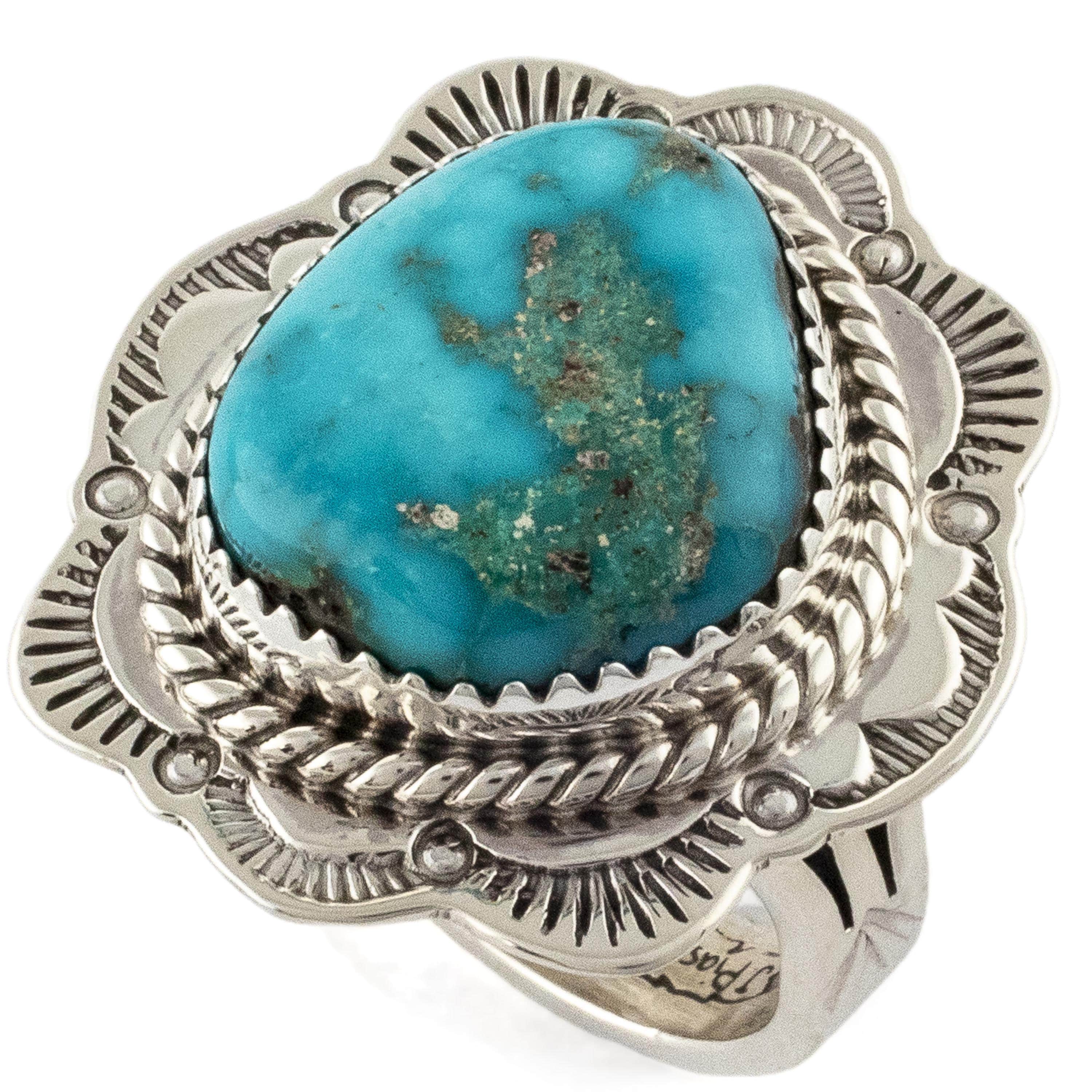 Kalifano Native American Jewelry 10 Joe Piaso Jr. Navajo King Manassa Turquoise USA Native American Made 925 Sterling Silver Ring NAR700.017.10