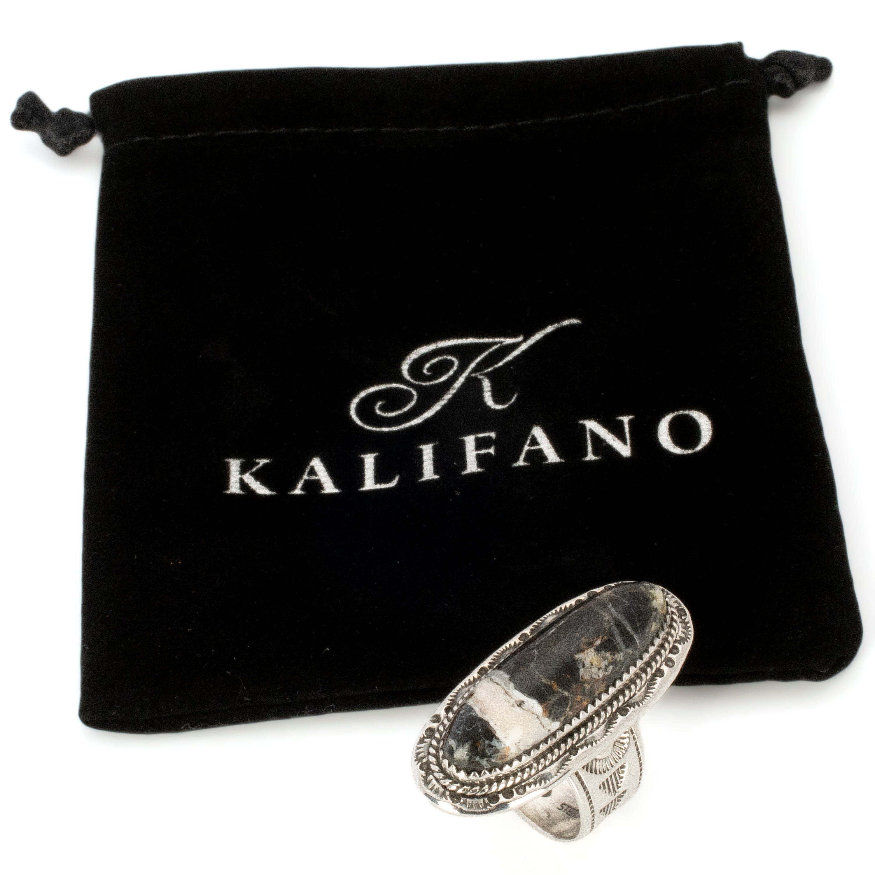 Kalifano Native American Jewelry 10 Joe Piaso Jr. Navajo White Buffalo Turquoise USA Native American Made 925 Sterling Silver Ring NAR1000.023.10