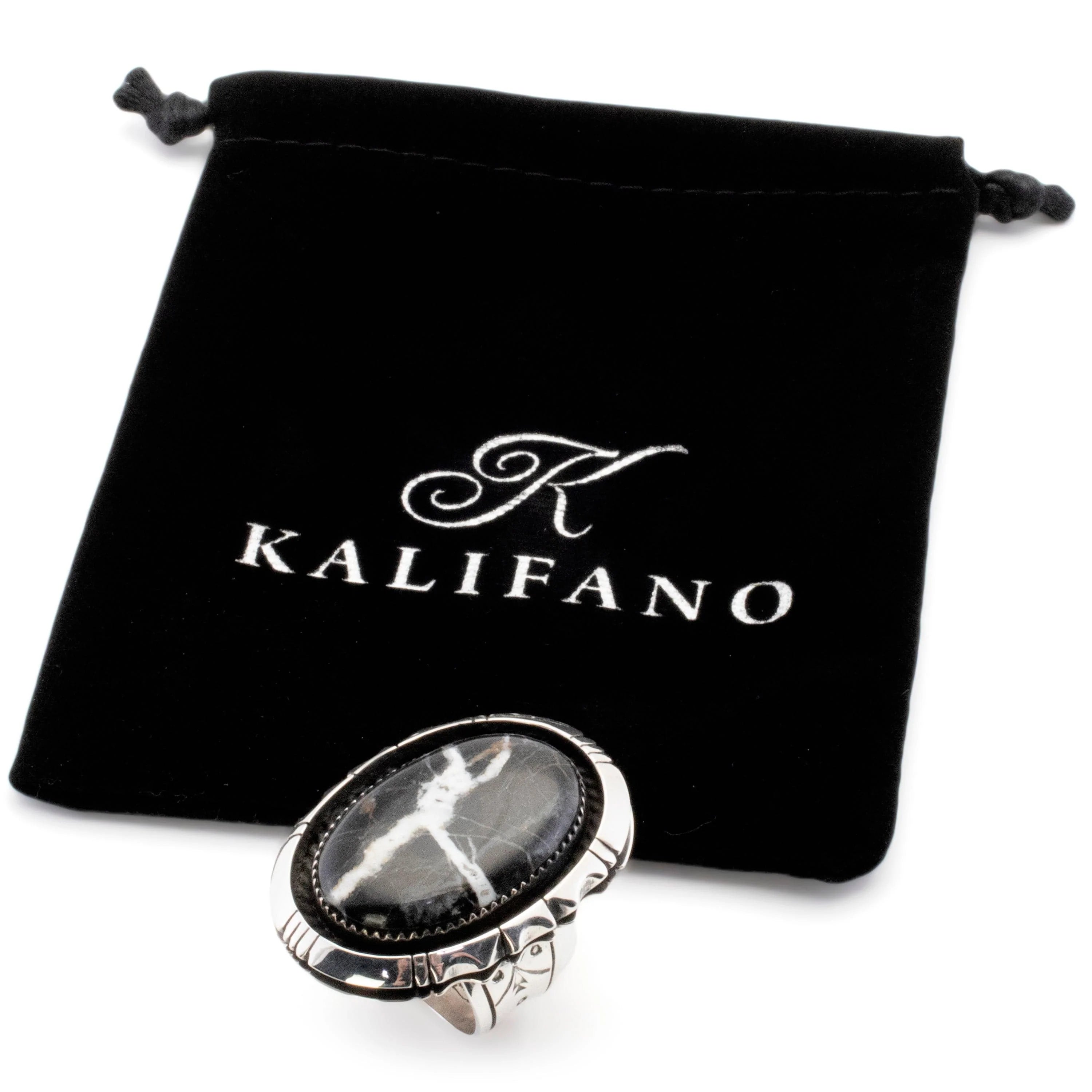 Kalifano Native American Jewelry 10 Joe Piaso Jr. Navajo White Buffalo Turquoise USA Native American Made 925 Sterling Silver Ring NAR1500.023.10