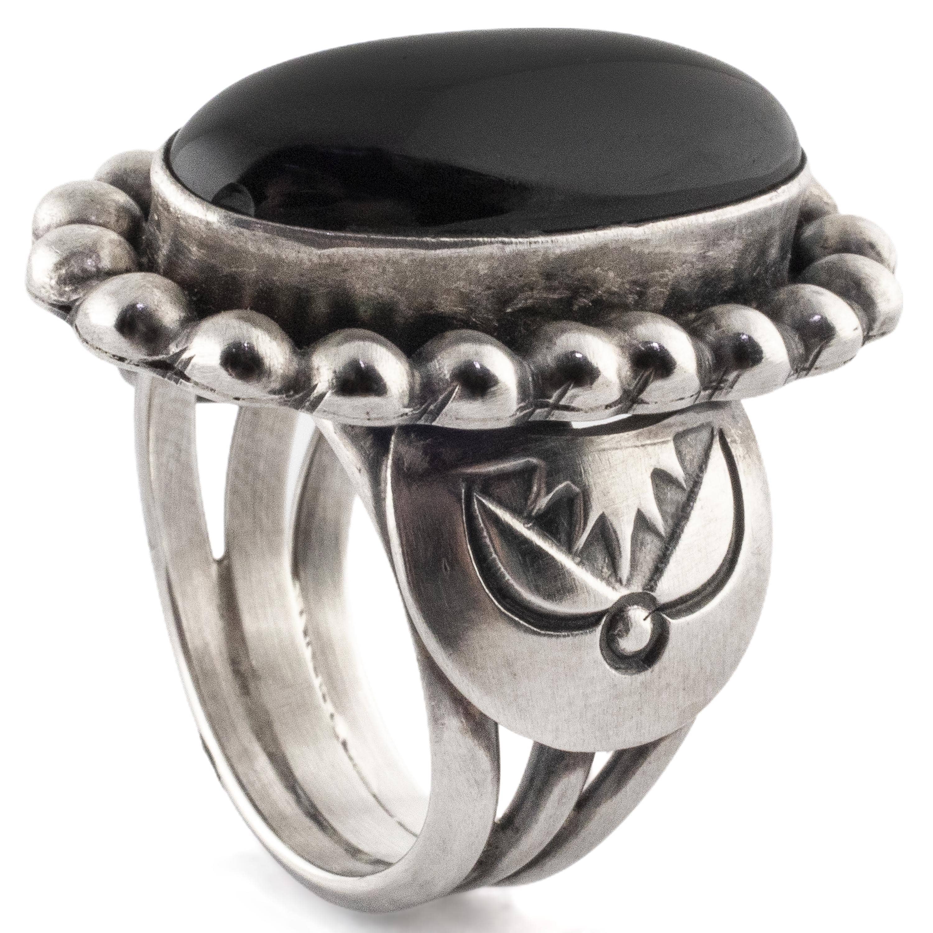 Kalifano Native American Jewelry 10 Paul Livingston Black Onyx USA Native American Made 925 Sterling Silver Ring NAR1000.012.10