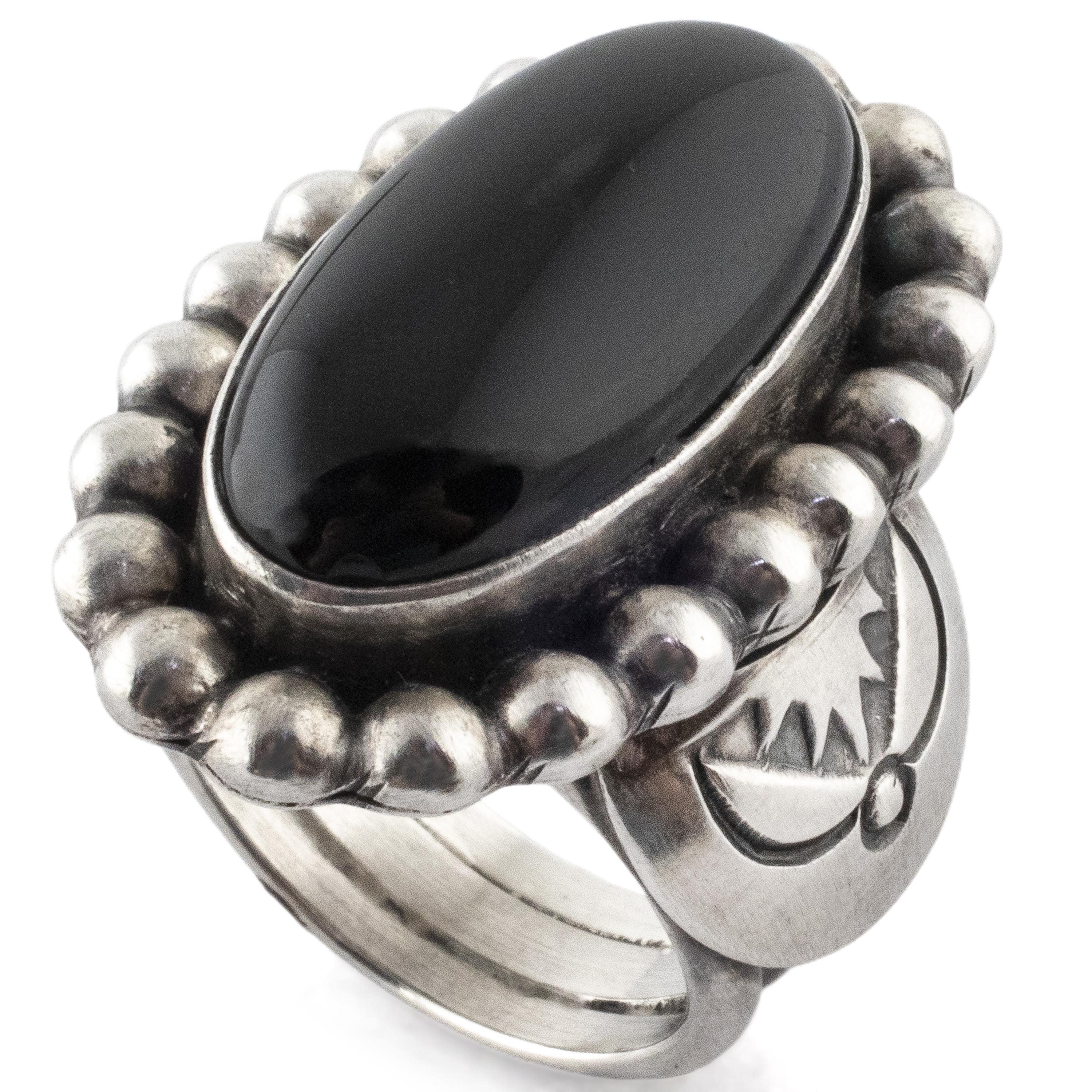 Kalifano Native American Jewelry 10 Paul Livingston Black Onyx USA Native American Made 925 Sterling Silver Ring NAR1000.012.10