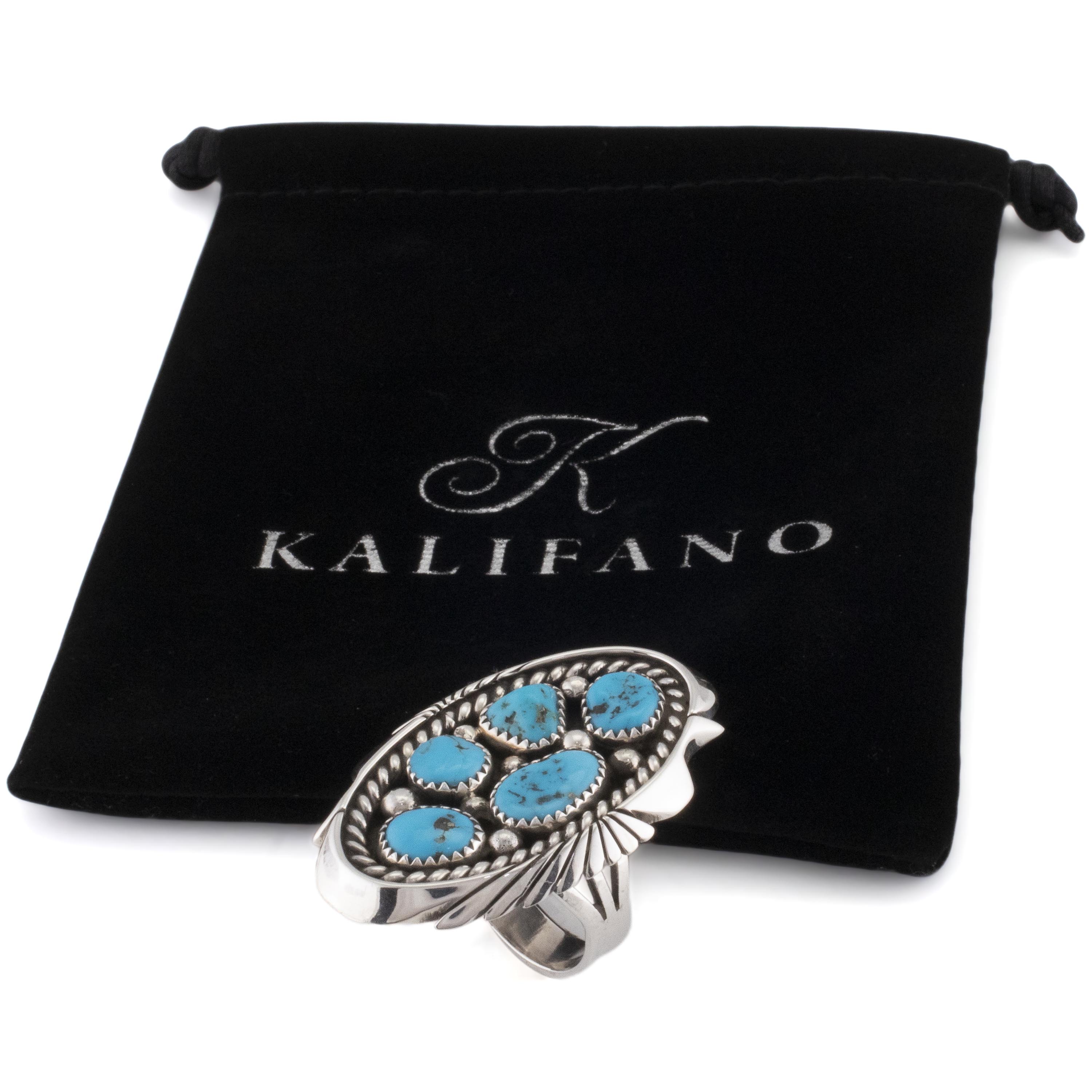 Kalifano Native American Jewelry 11 Melvin Jones Navajo Kingman Turquoise USA Native American Made 925 Sterling Silver Ring NAR1100.003.11