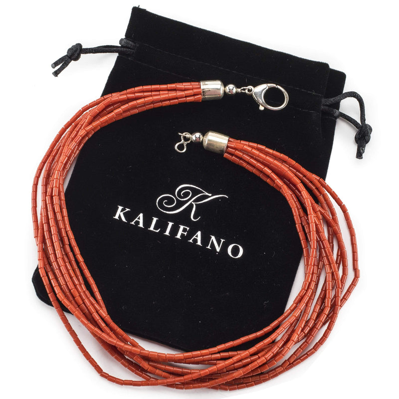 Kalifano Native American Jewelry 19" Ten Strand Coral USA Native American Made 925 Sterling Silver Necklace NAN1200.013