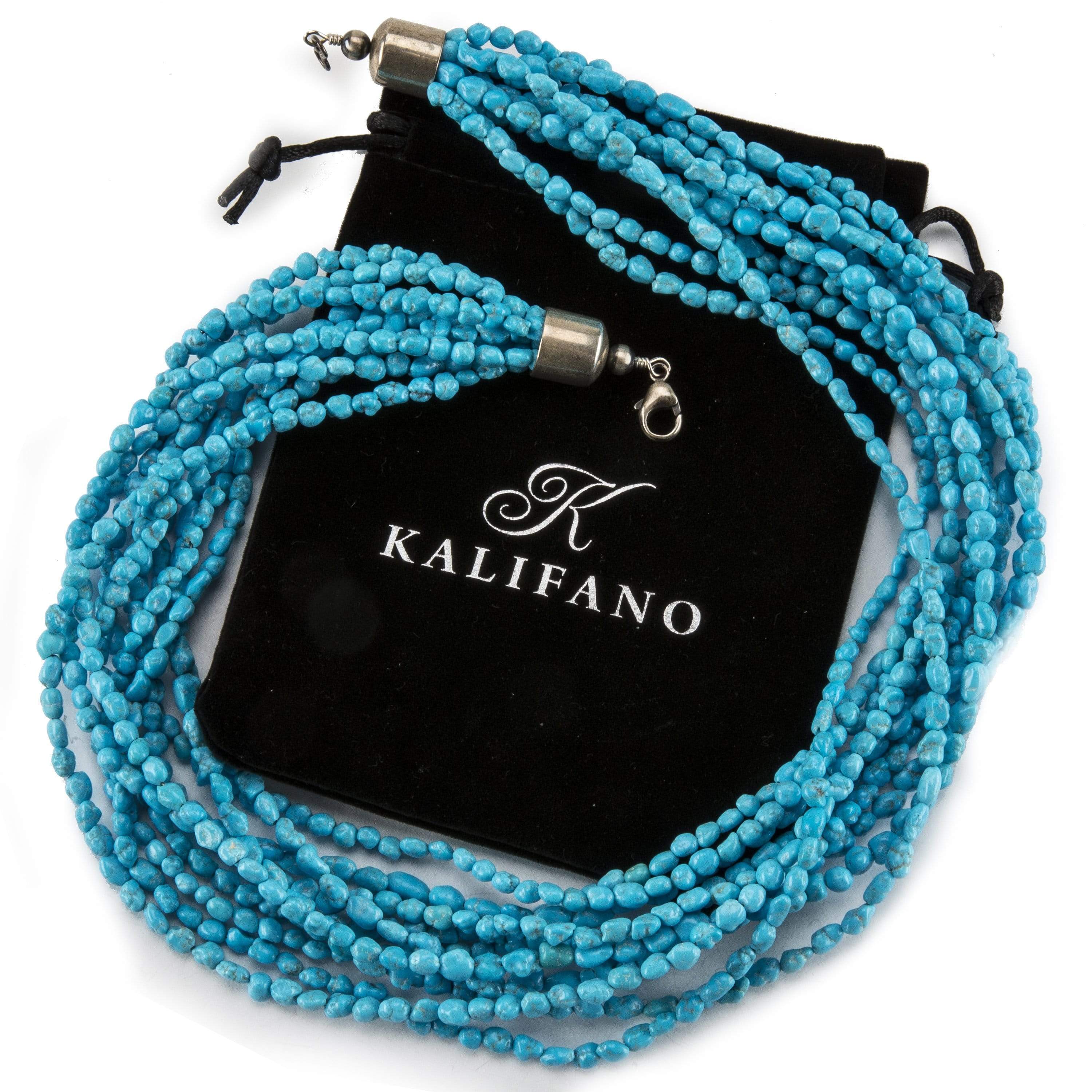 Kalifano Native American Jewelry 23" Ten Strand Genuine Turquoise USA Native American Made 925 Sterling Silver Necklace NAN2400.005