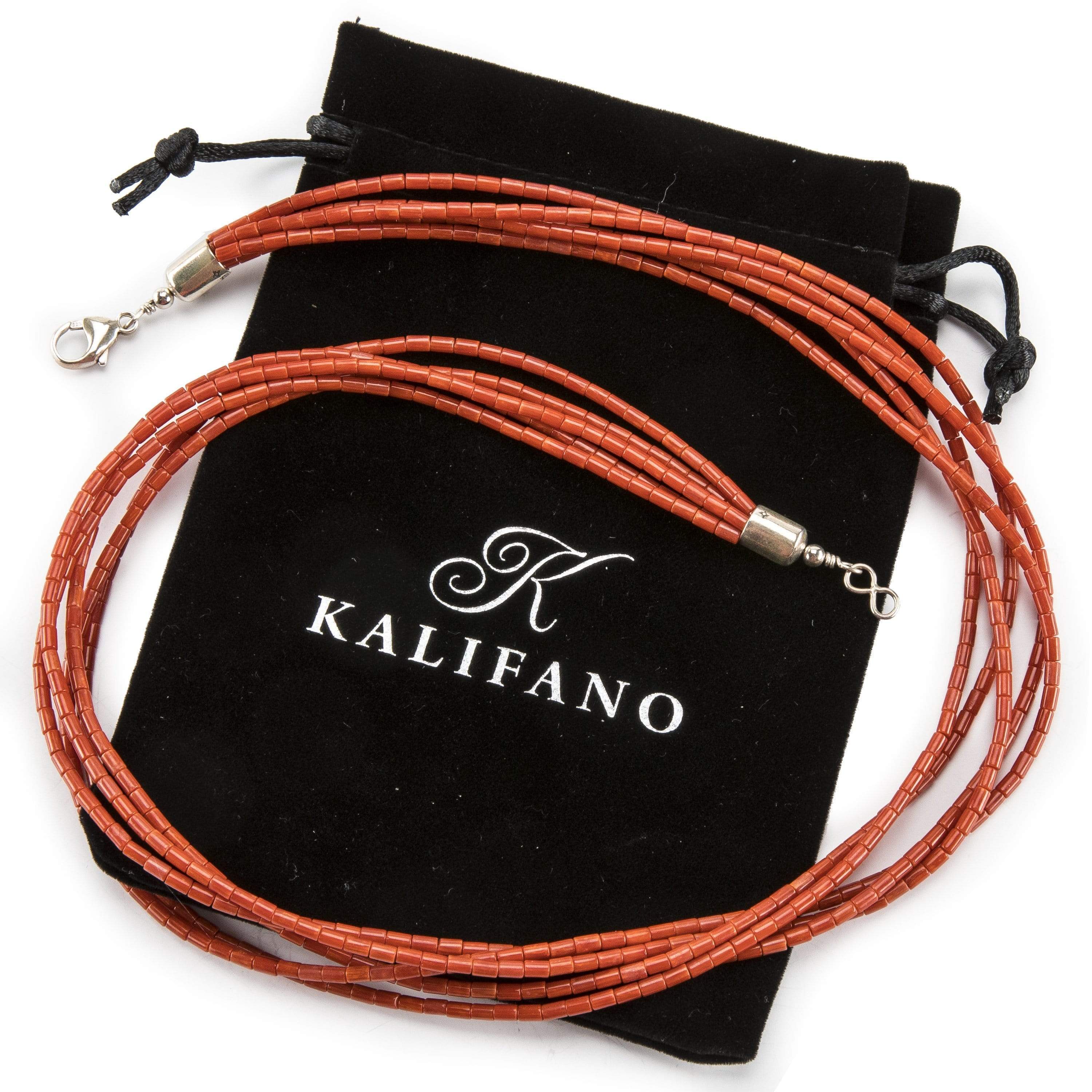 Kalifano Native American Jewelry 24" Five Strand Coral USA Native American Made 925 Sterling Silver Necklace NAN800.005