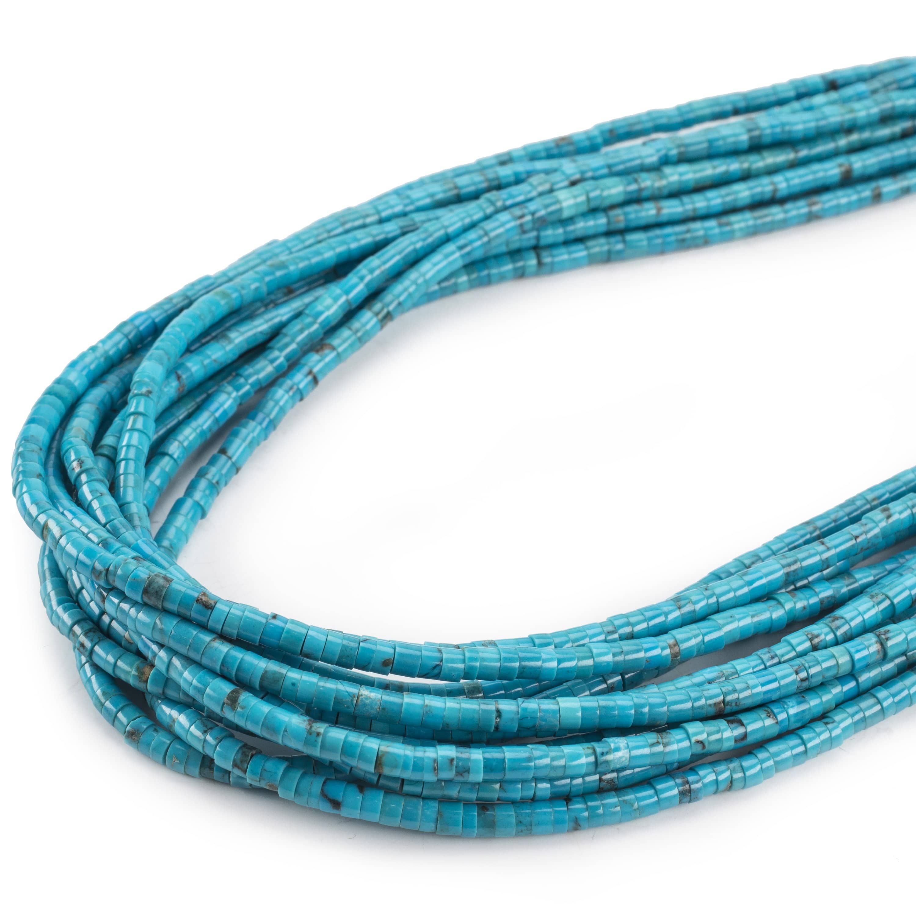 Kalifano Native American Jewelry 24" Ten Strand Genuine Turquoise USA Native American Made 925 Sterling Silver Necklace NAN1800.003